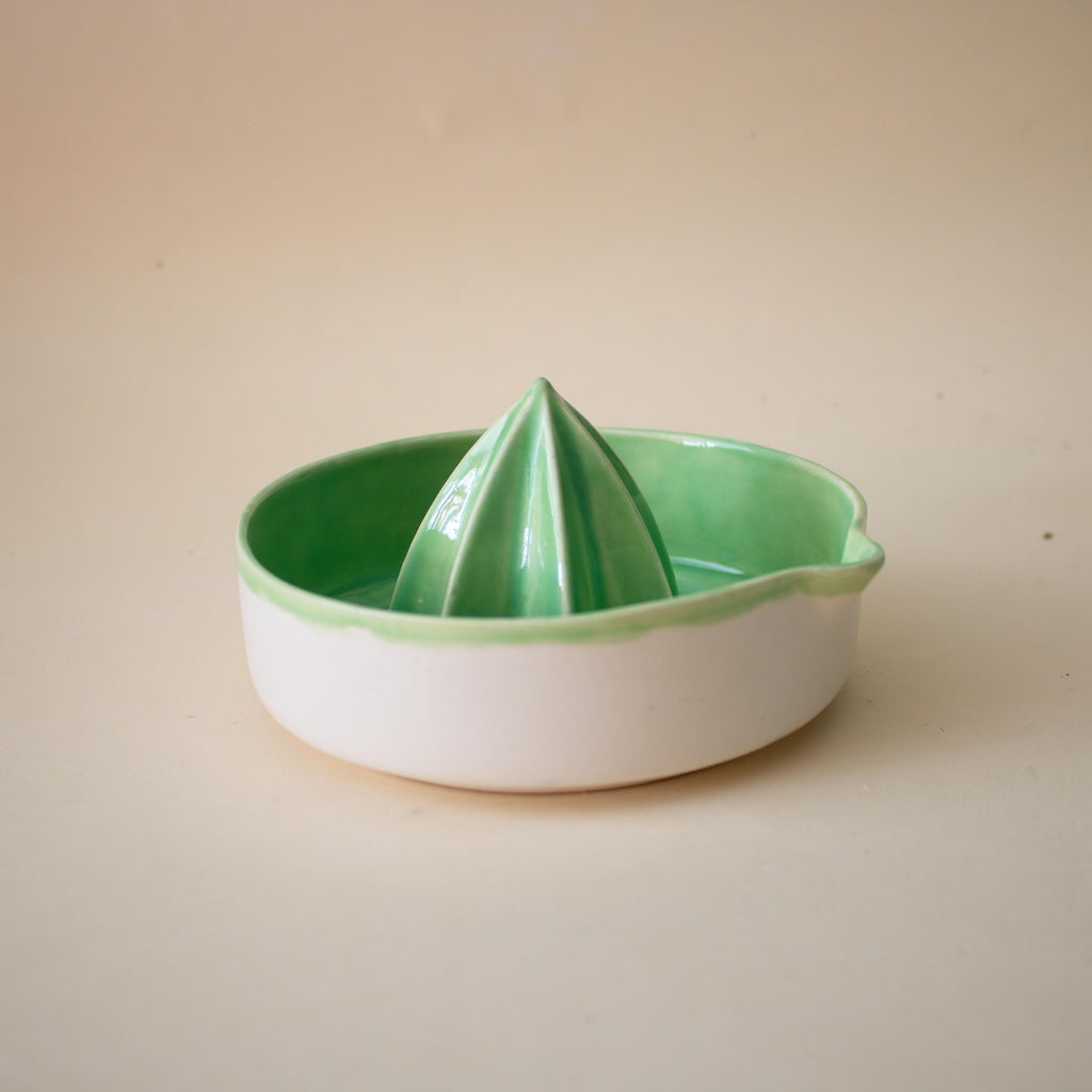Handmade Green Ceramic Lemon Squeezer: Artisan Citrus Juicer