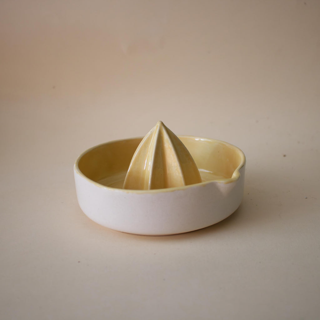 Yellow porcelain lemon squeezer, handmade citrus juicer