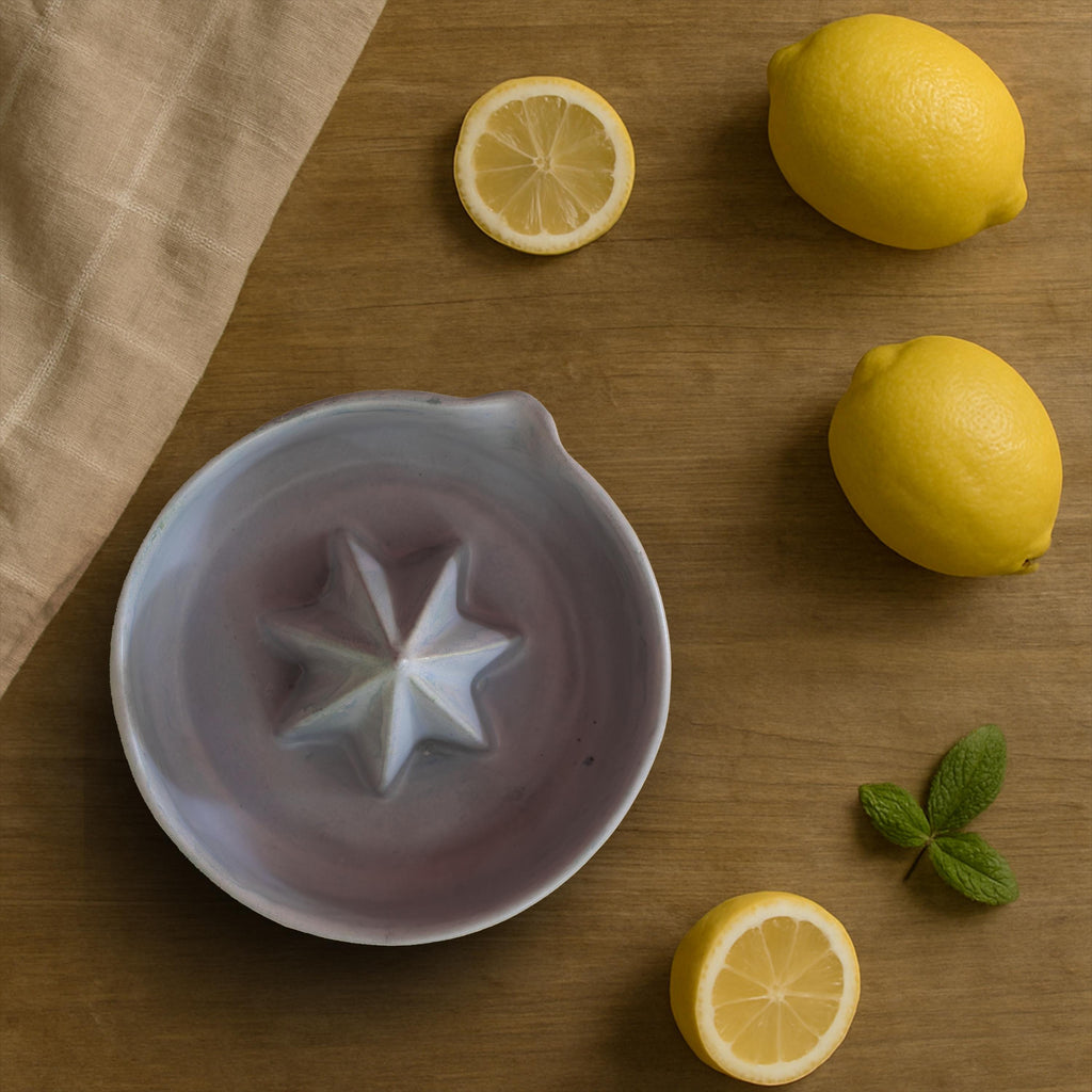 Handmade light blue Ceramic Lemon Squeezer, Artisan Pottery Citrus Juicer