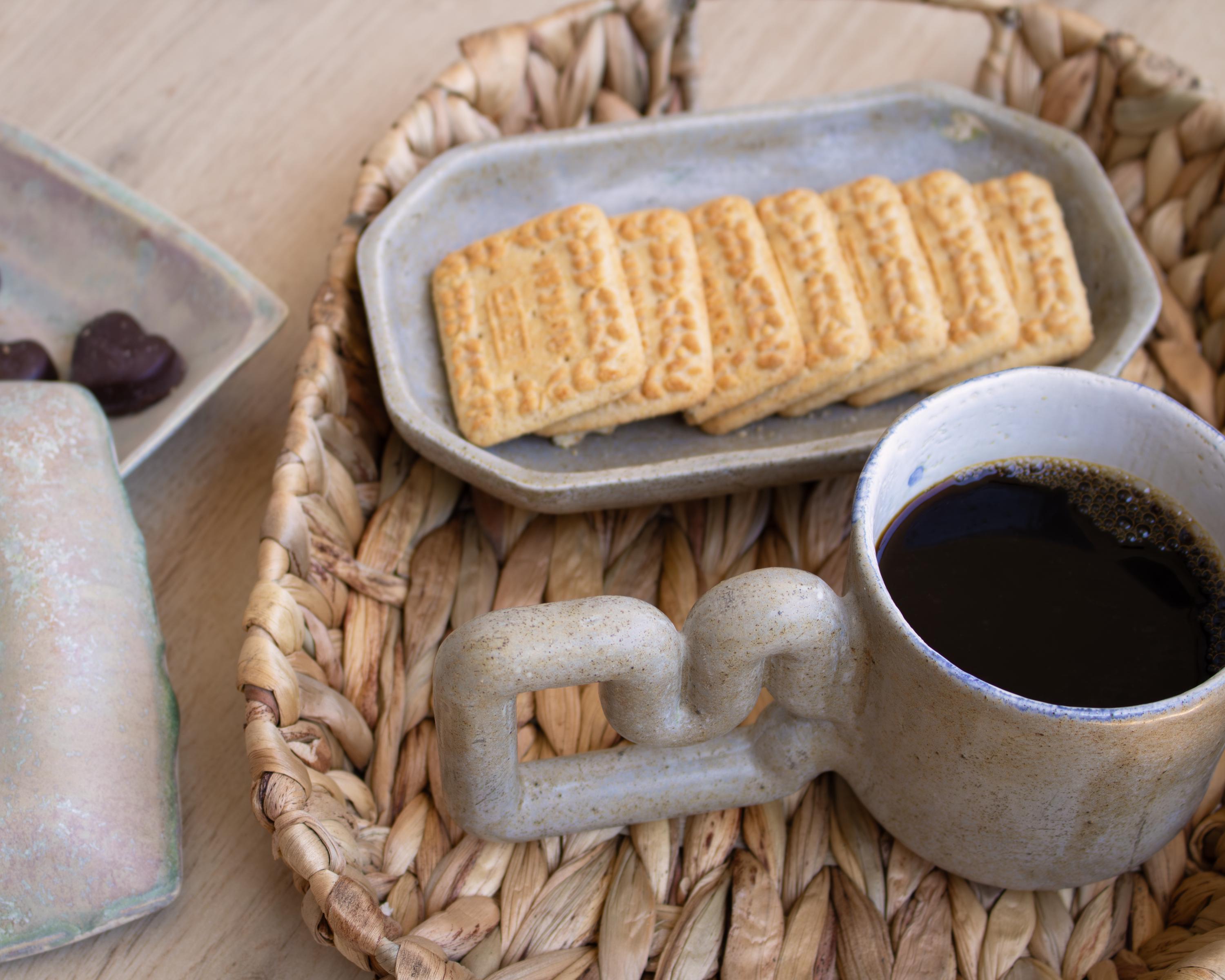Natural stone inspired mug with funky handle, minimalist handmade porcelain cup, unique coffee gift