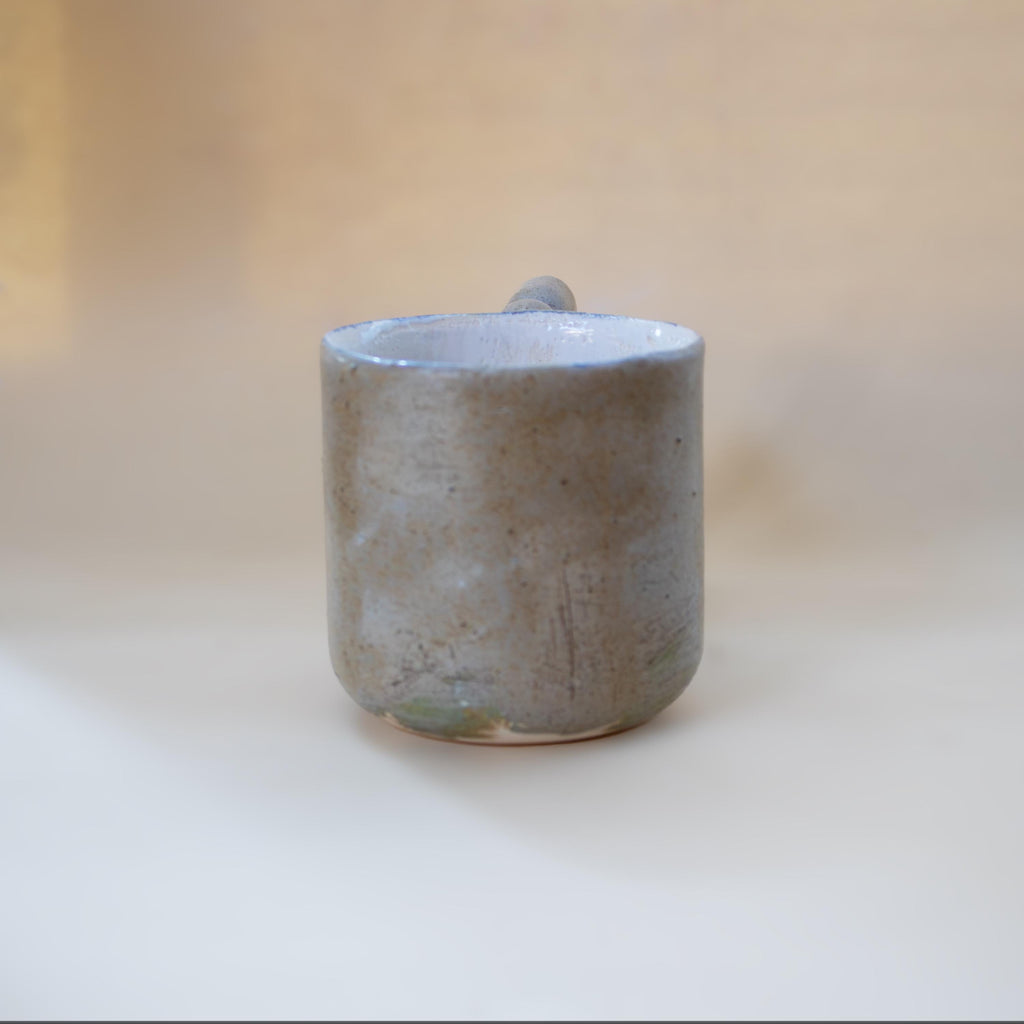 Natural stone inspired mug with funky handle, minimalist handmade porcelain cup, unique coffee gift