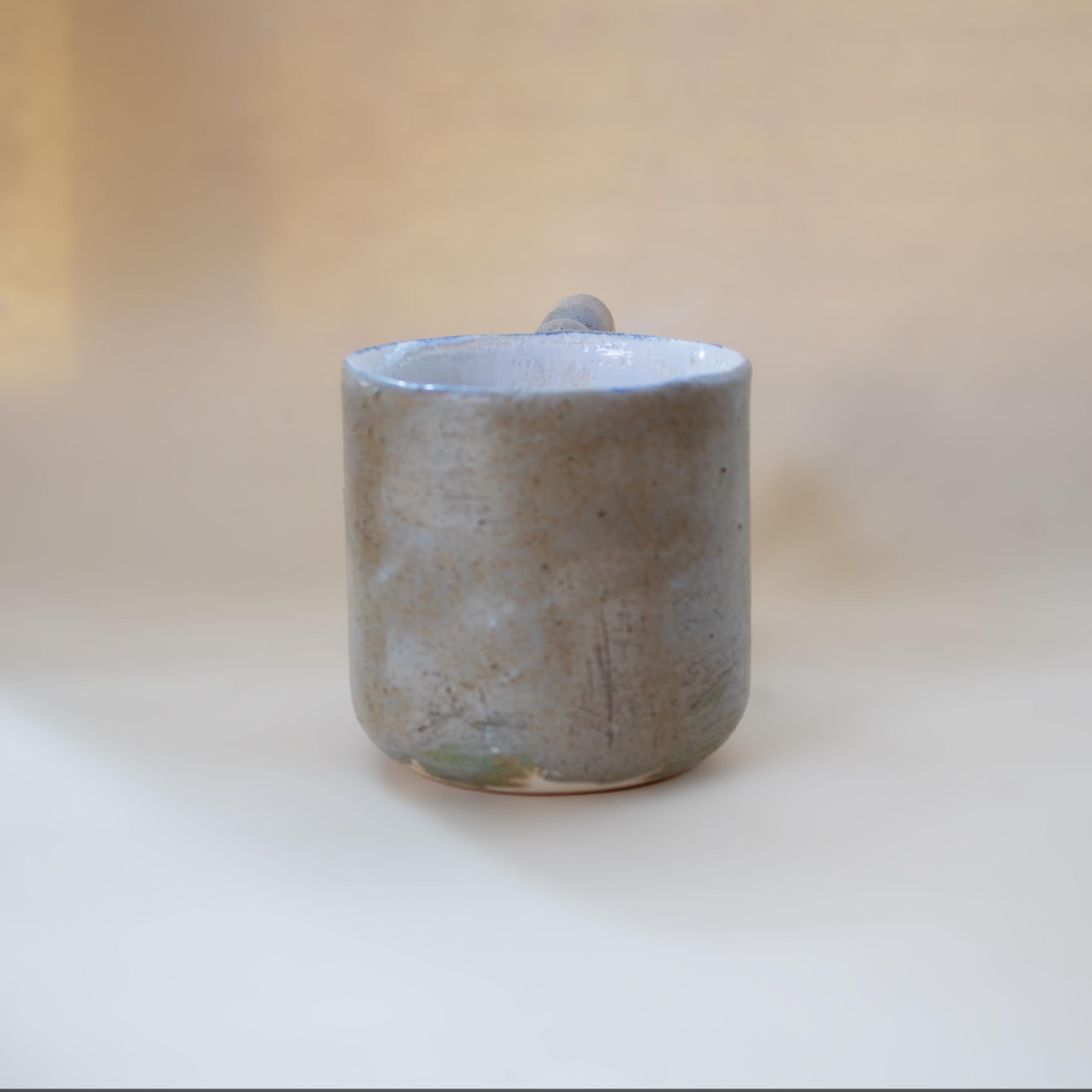 Natural stone inspired mug with funky handle, minimalist handmade porcelain cup, unique coffee gift