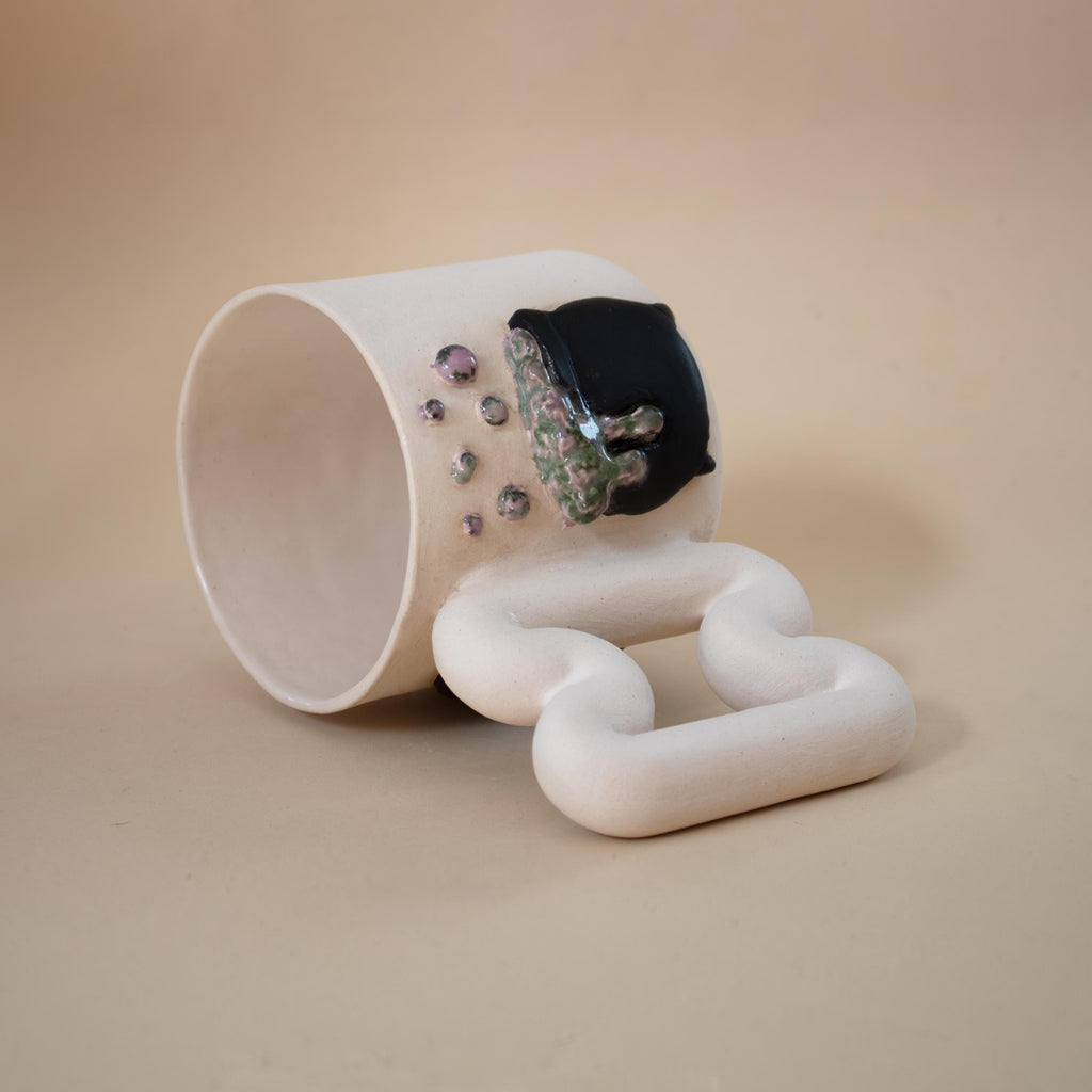 Spooky witch mug with funky handle: handmade porcelain Halloween cup