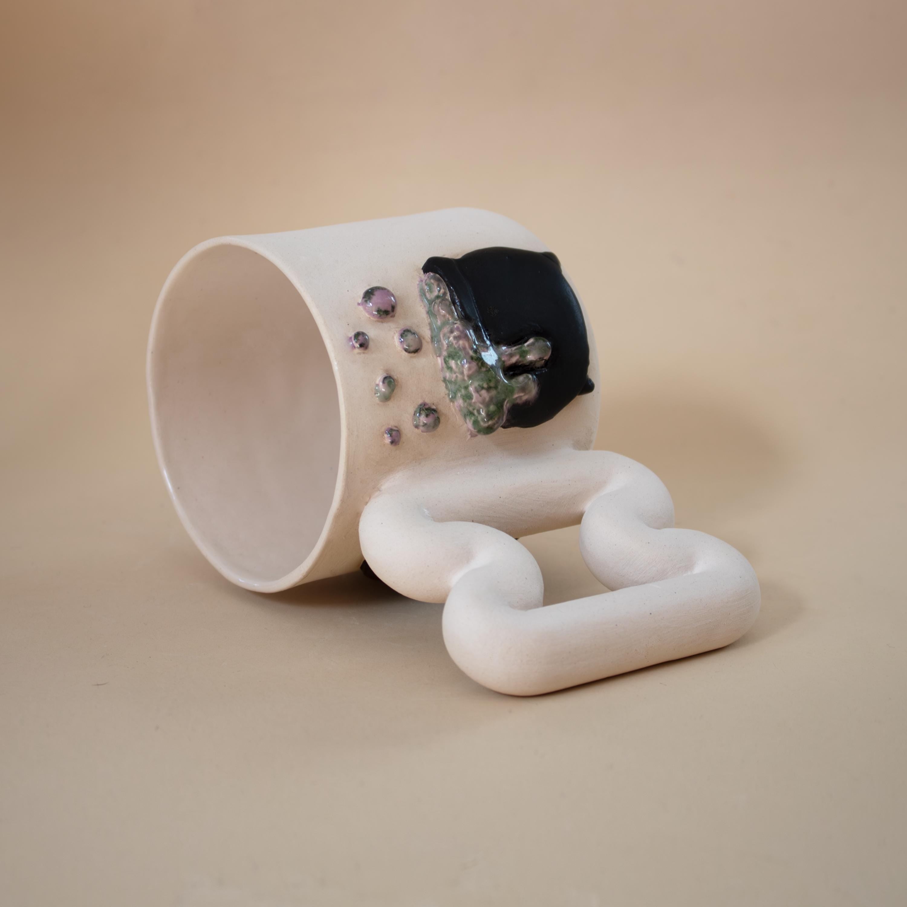 Spooky witch mug with funky handle: handmade porcelain Halloween cup