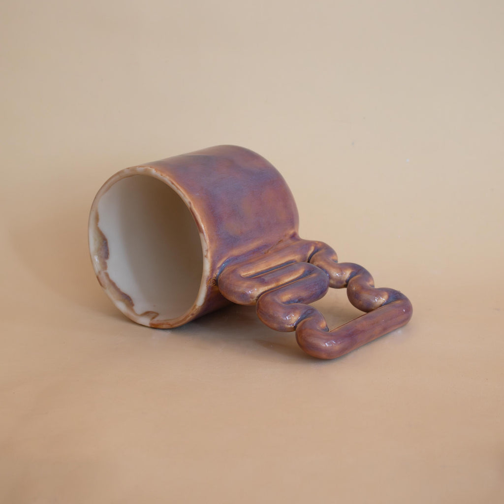 Handmade Copper Glaze Ceramic Mug: Square Zigzag Handle, Modern Design