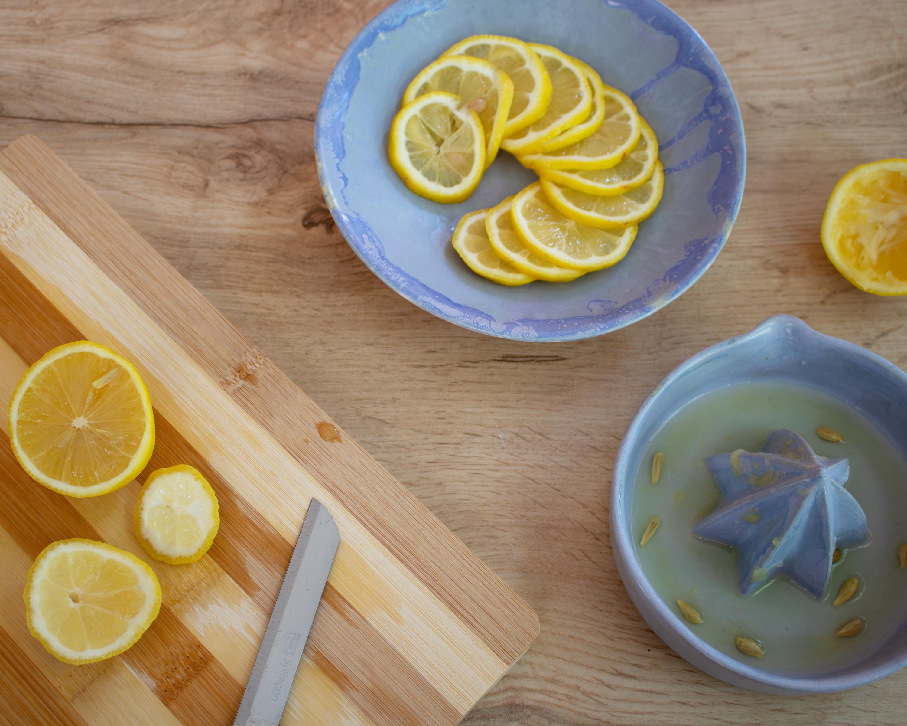 Handmade light blue Ceramic Lemon Squeezer, Artisan Pottery Citrus Juicer