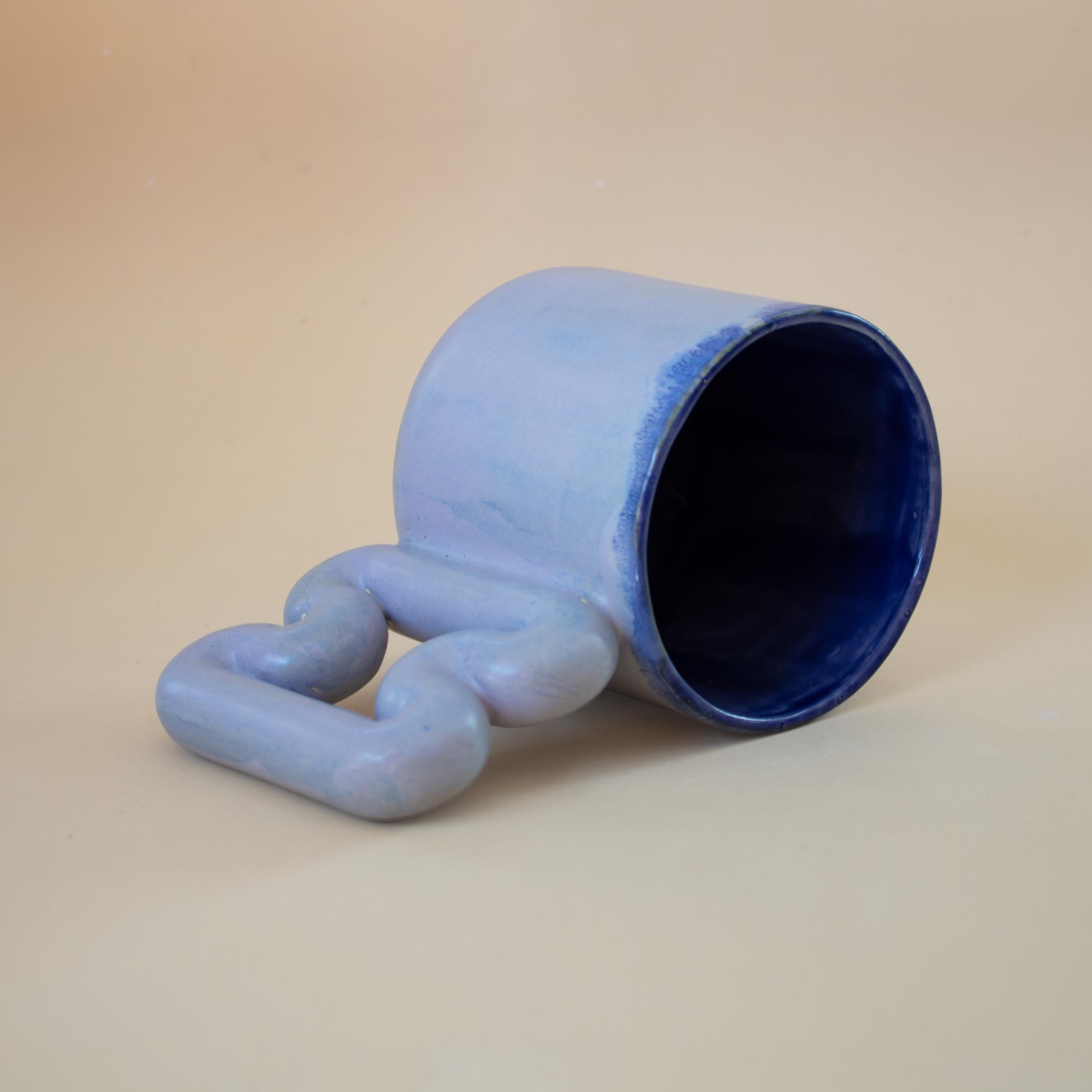 Handmade Light Blue Porcelain Mug: Funky Handle, Modern ceramic Coffee Cup