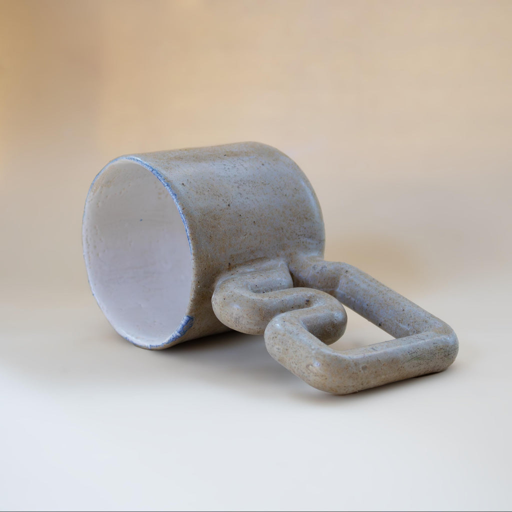 Natural stone inspired mug with funky handle, minimalist handmade porcelain cup, unique coffee gift
