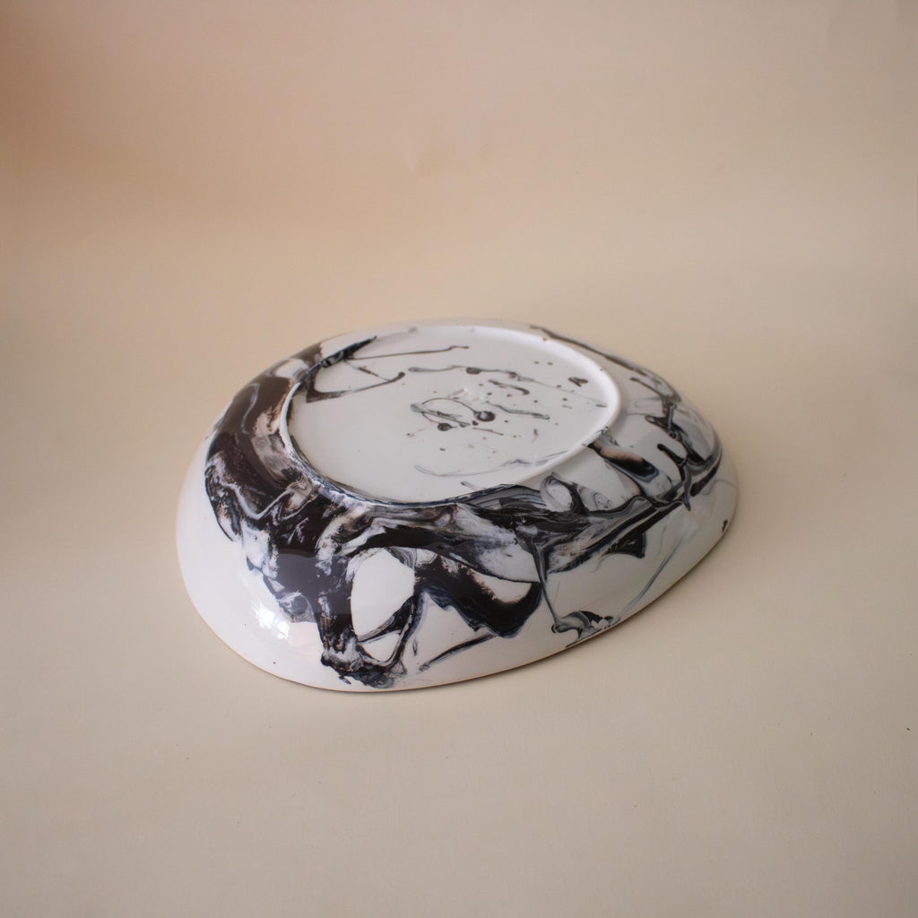 black and white Marble Porcelain Salad Plate - Artisanal Dinnerware for a Stylish Table Setting