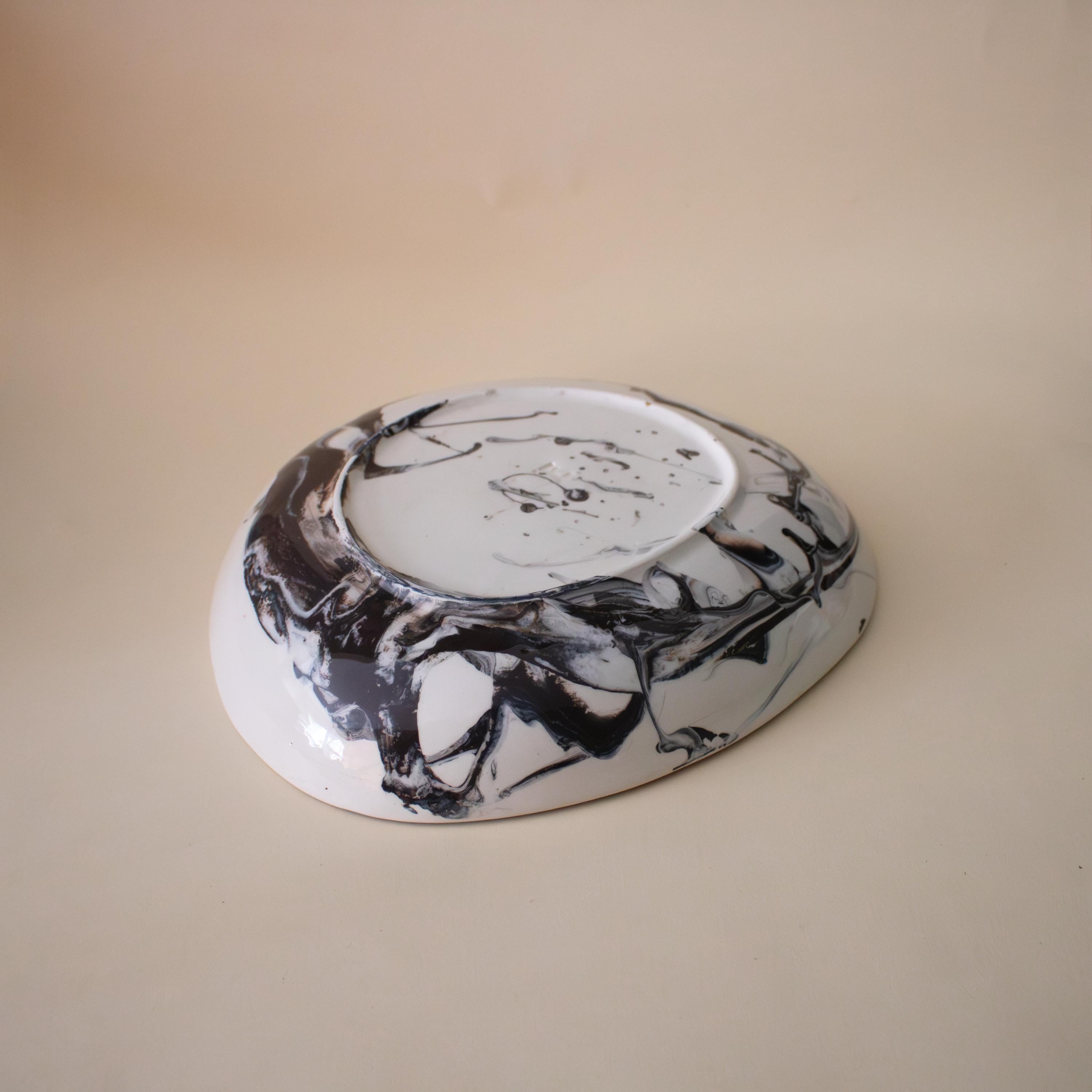 black and white Marble Porcelain Salad Plate - Artisanal Dinnerware for a Stylish Table Setting