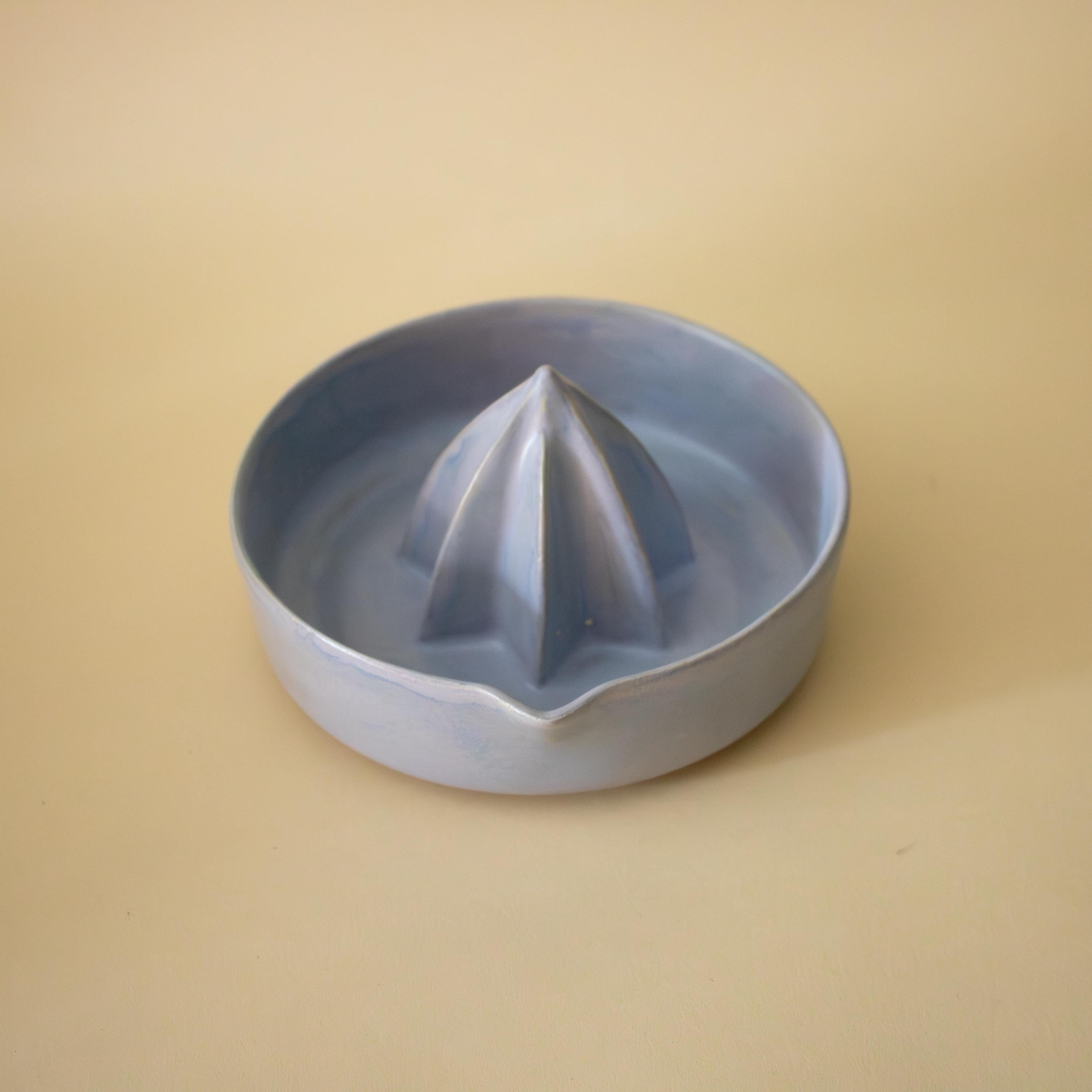 Handmade light blue Ceramic Lemon Squeezer, Artisan Pottery Citrus Juicer