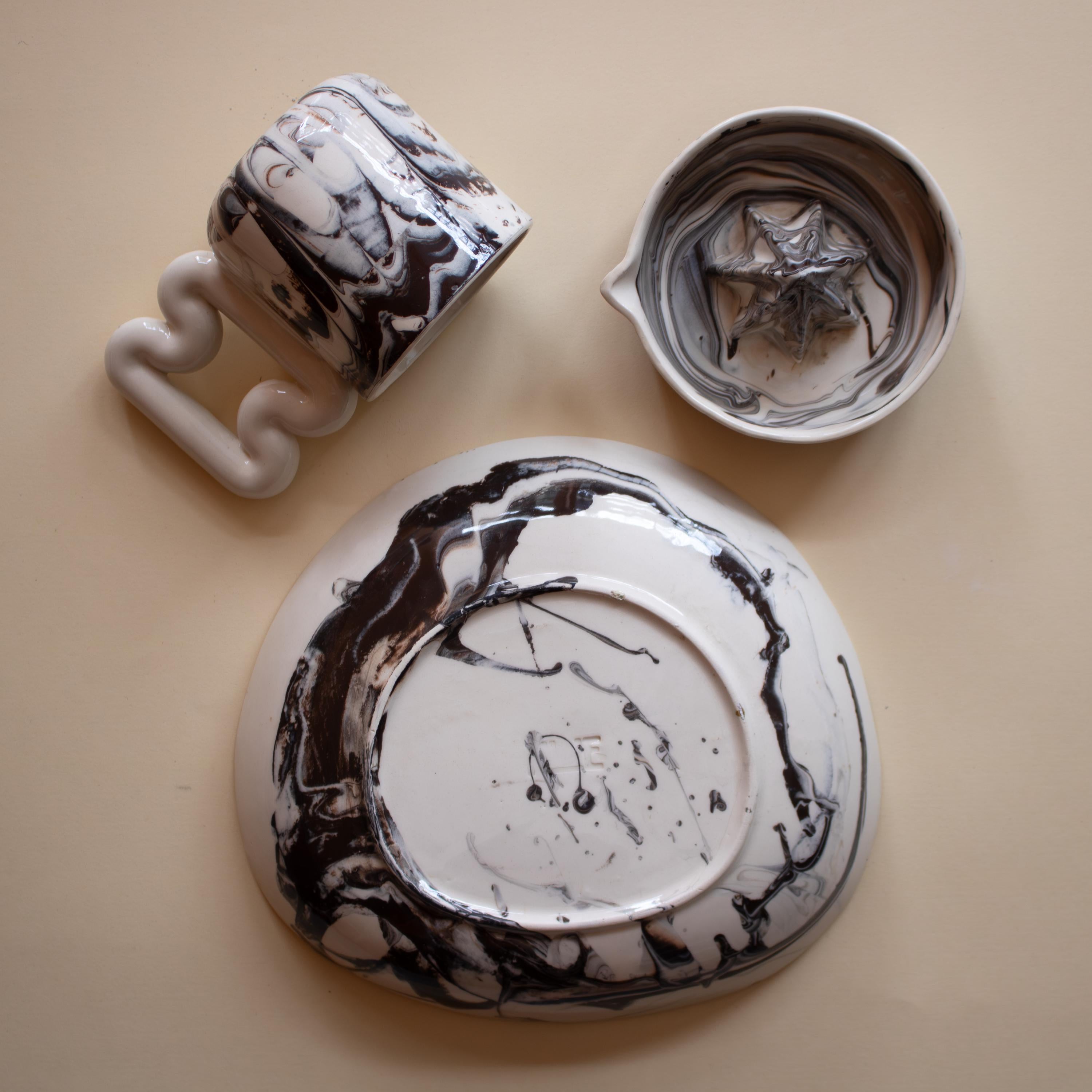 black and white Marble Porcelain Salad Plate - Artisanal Dinnerware for a Stylish Table Setting