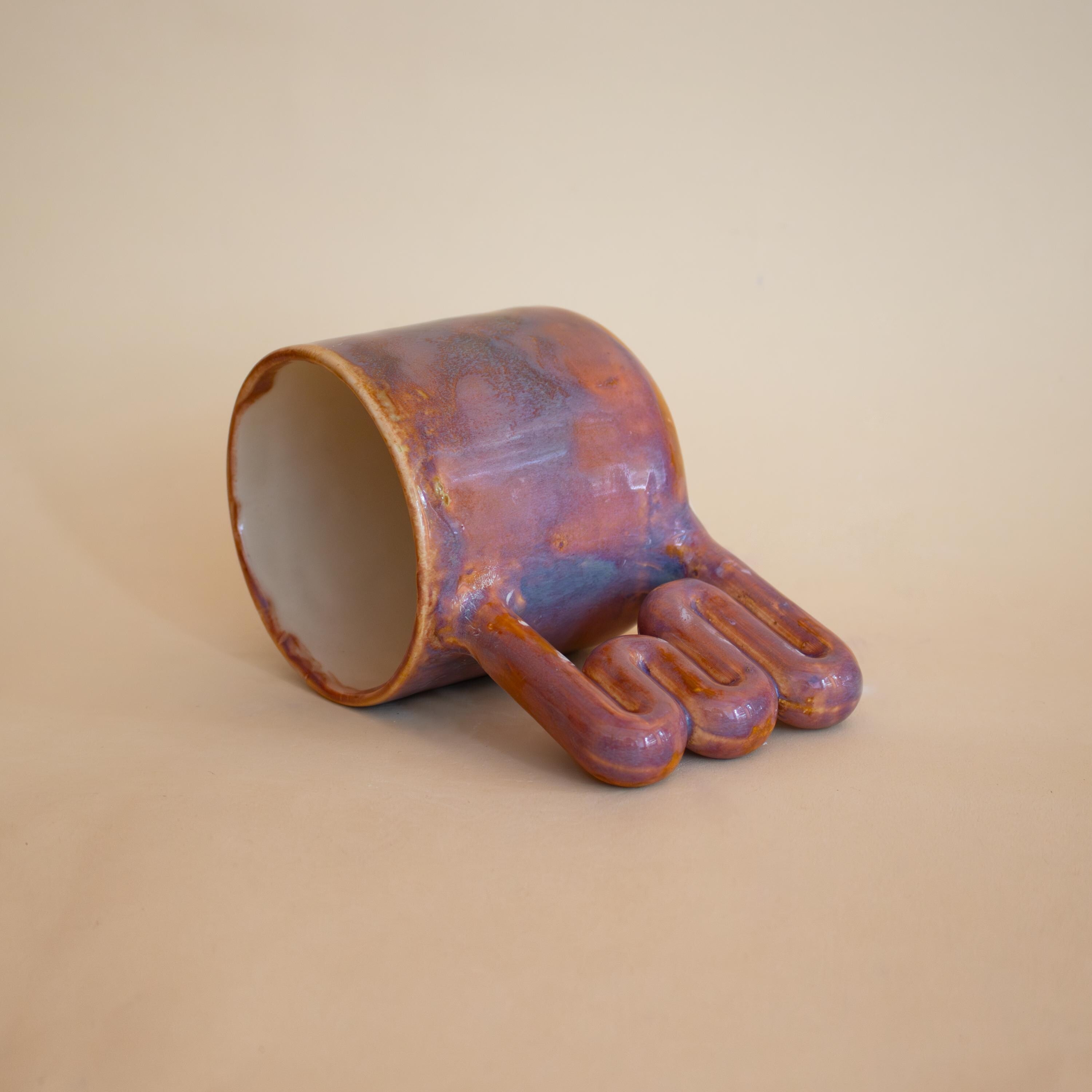 Handmade Porcelain Coffee Mug: Unique Wavy Handle, Art Lover Gift