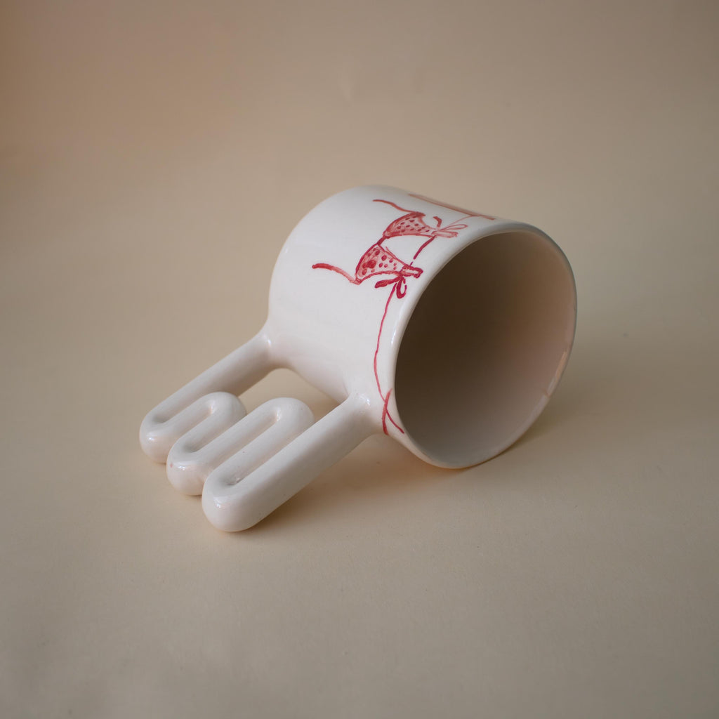 Hand Painted Clothesline Mug: Funky Handle Ceramic Coffee Cup