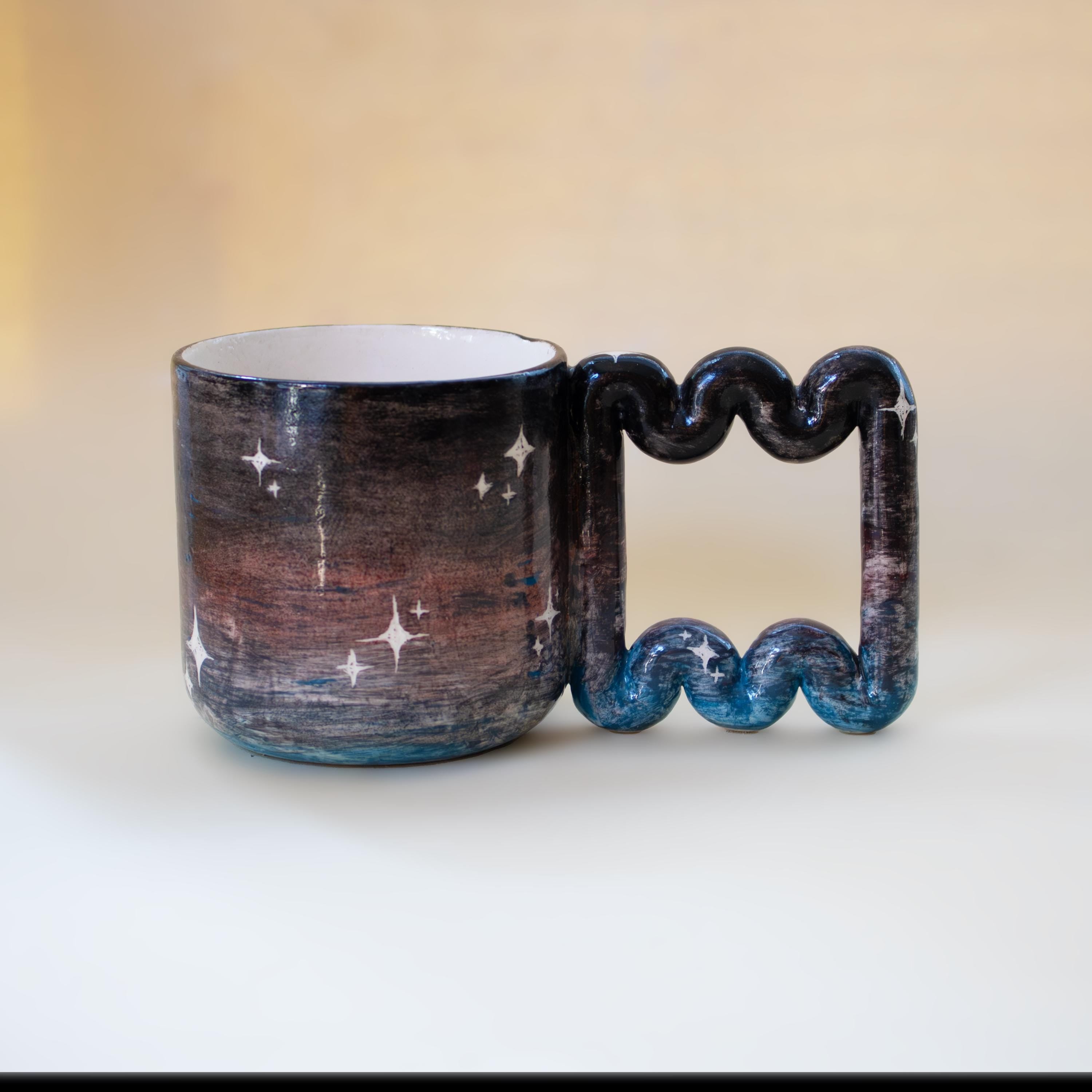 Handmade Galaxy Mug: Funky Handle Ceramic Coffee Cup