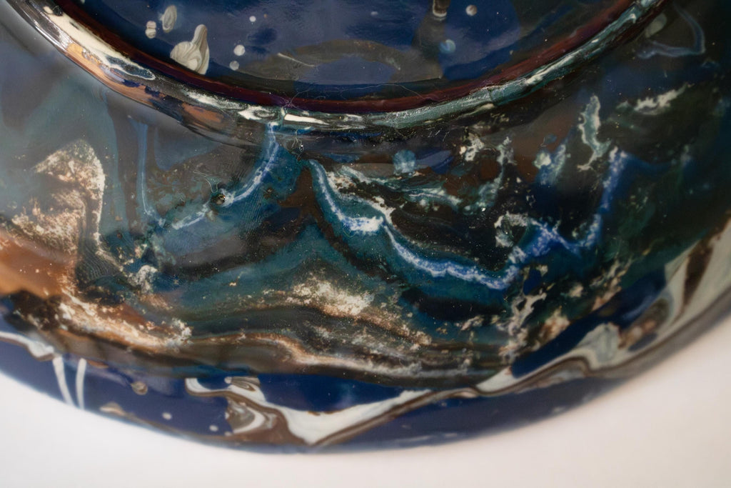 Handmade Marble Porcelain Salad Plate: Blue, Black, and White