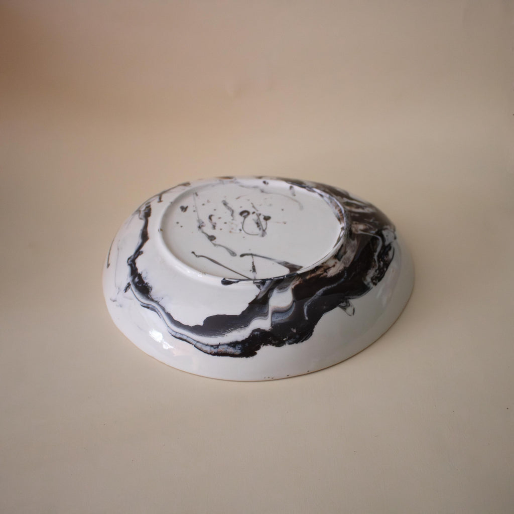 black and white Marble Porcelain Salad Plate - Artisanal Dinnerware for a Stylish Table Setting