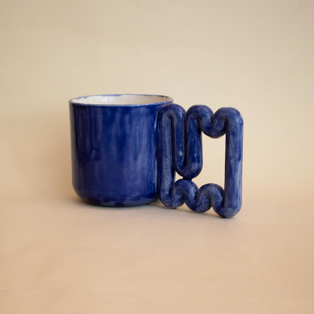 Handmade Deep Blue Ceramic Mug: Sculptural Porcelain Coffee Cup