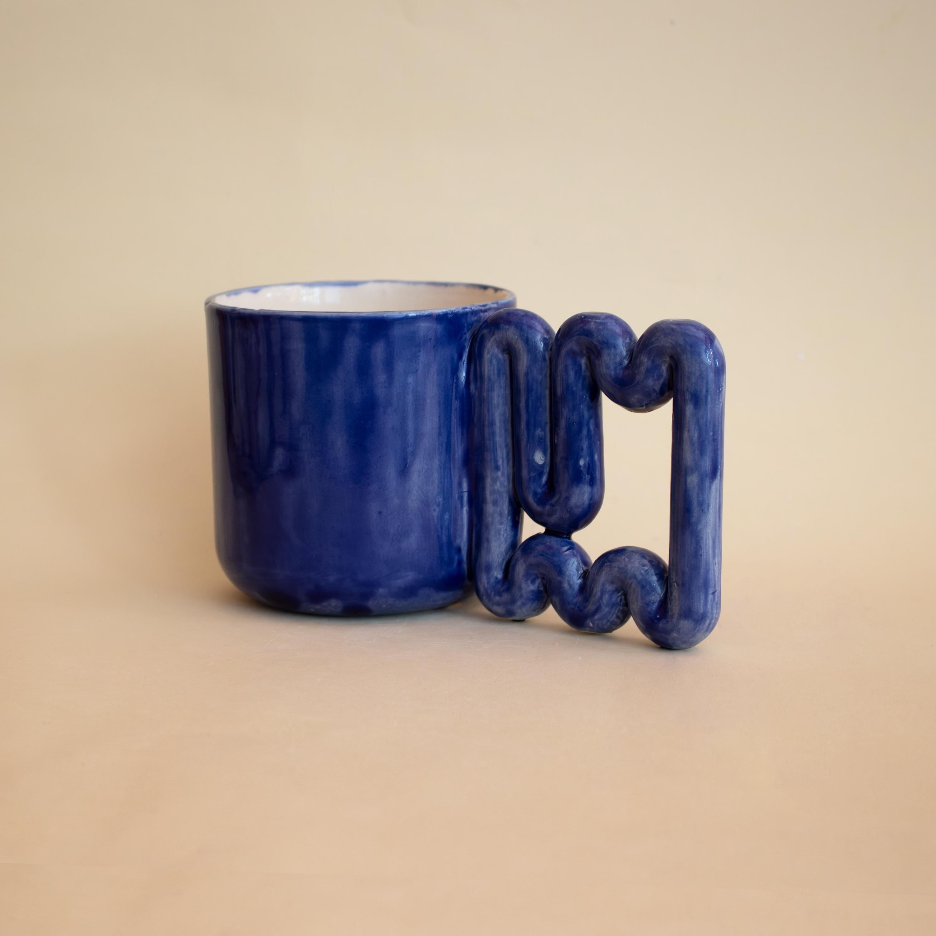 Handmade Deep Blue Ceramic Mug: Sculptural Porcelain Coffee Cup