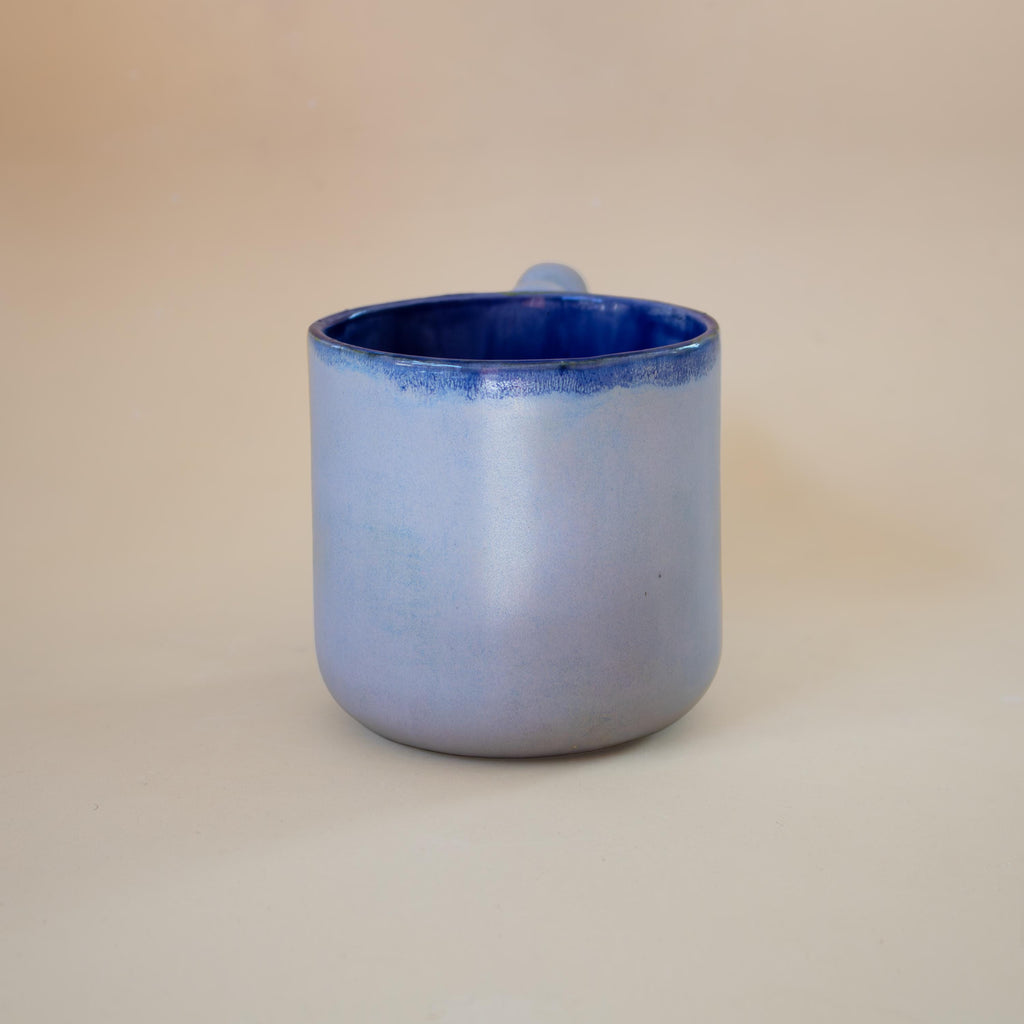 Handmade Light Blue Porcelain Mug: Funky Handle, Modern ceramic Coffee Cup