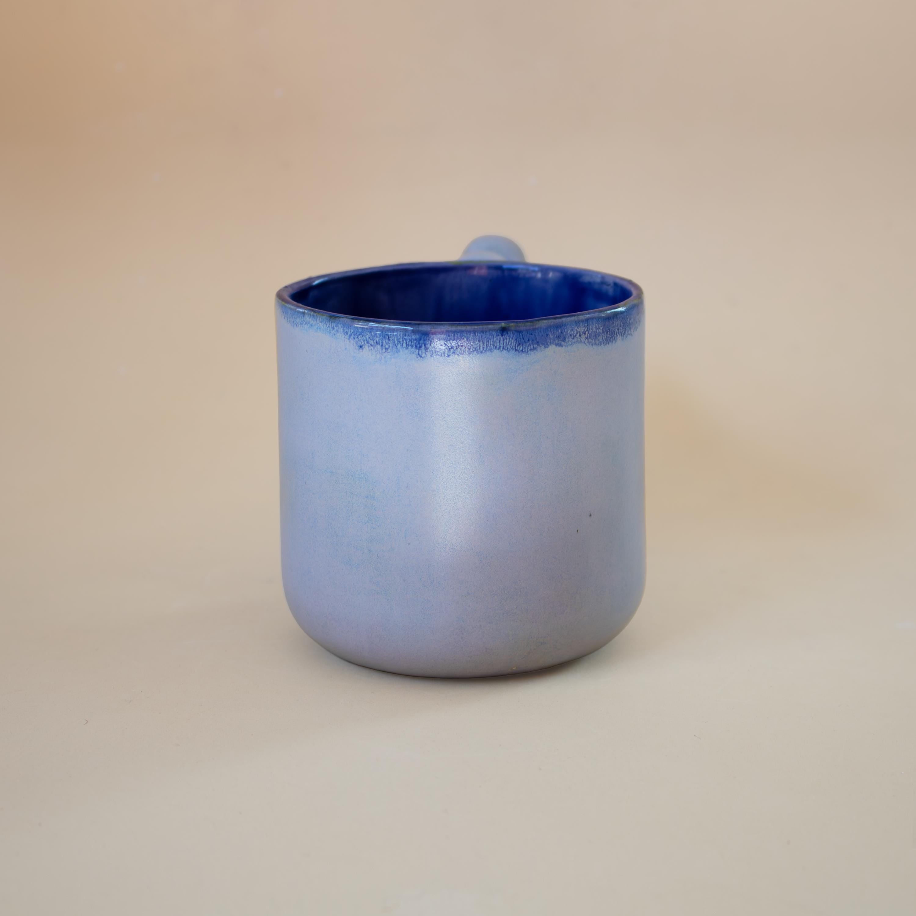 Handmade Light Blue Porcelain Mug: Funky Handle, Modern ceramic Coffee Cup