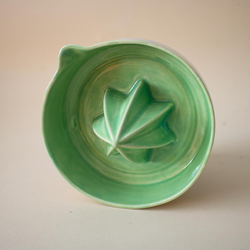 Handmade Green Ceramic Lemon Squeezer: Artisan Citrus Juicer