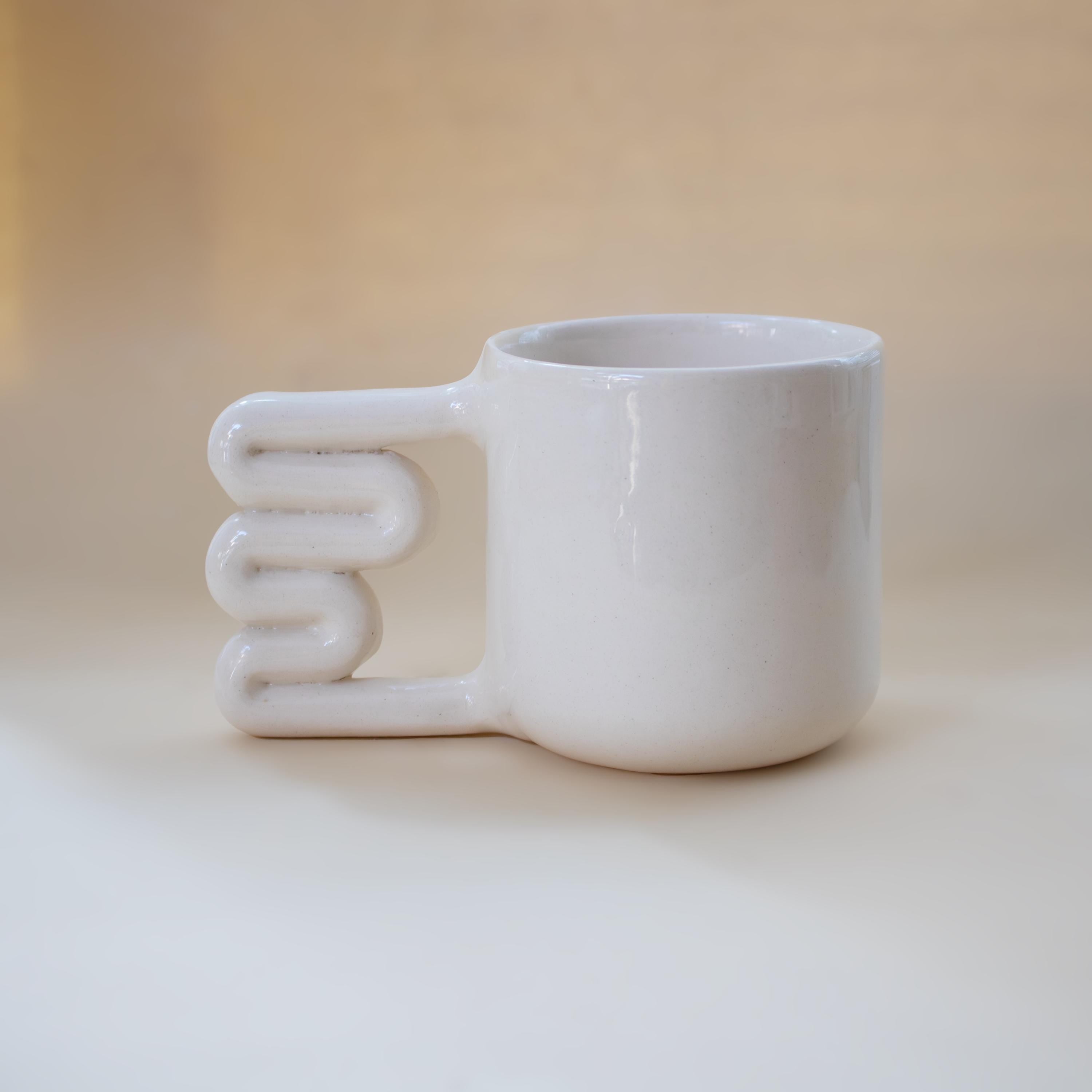 Handmade Porcelain Mug: Minimalist Design with Funky Handle