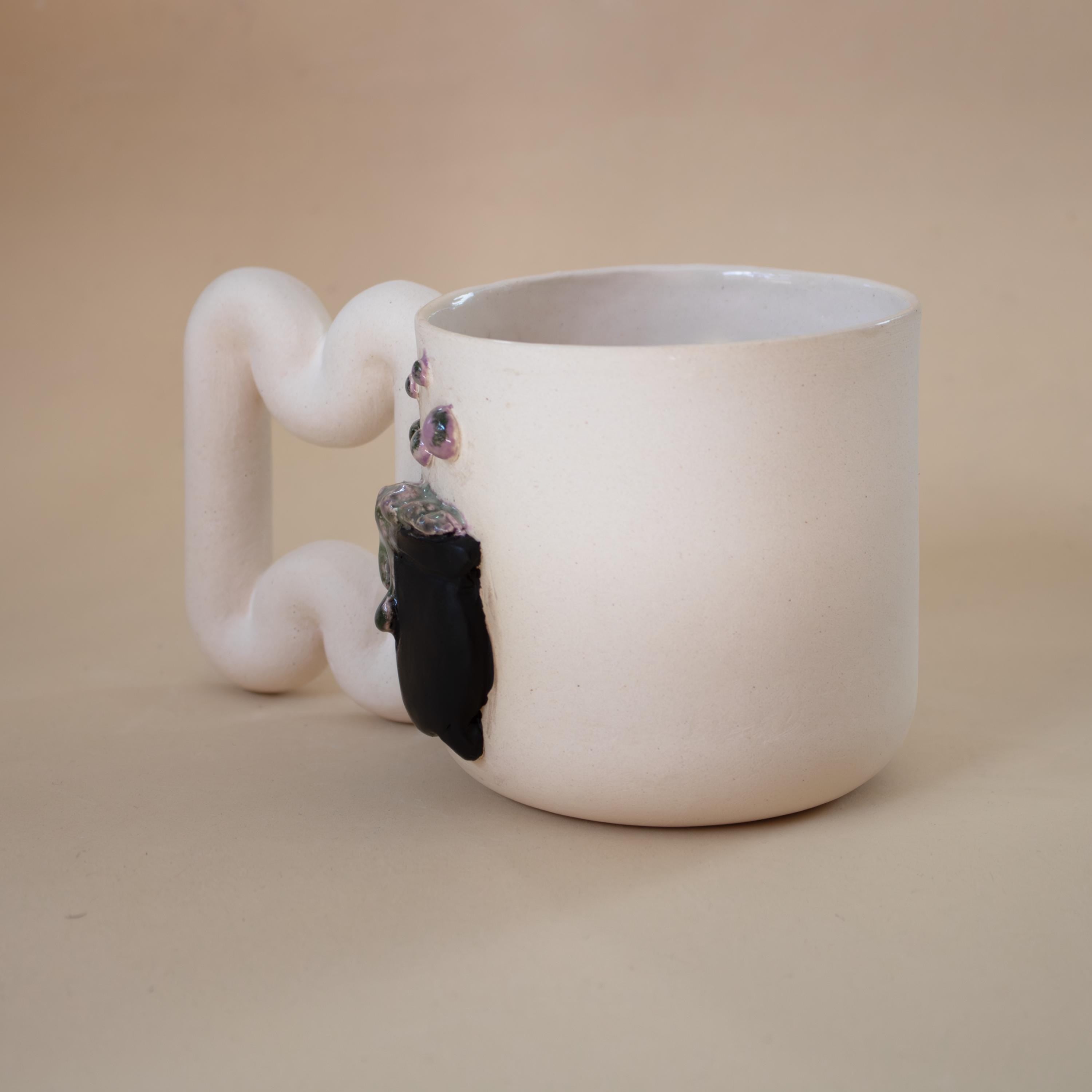 Spooky witch mug with funky handle: handmade porcelain Halloween cup