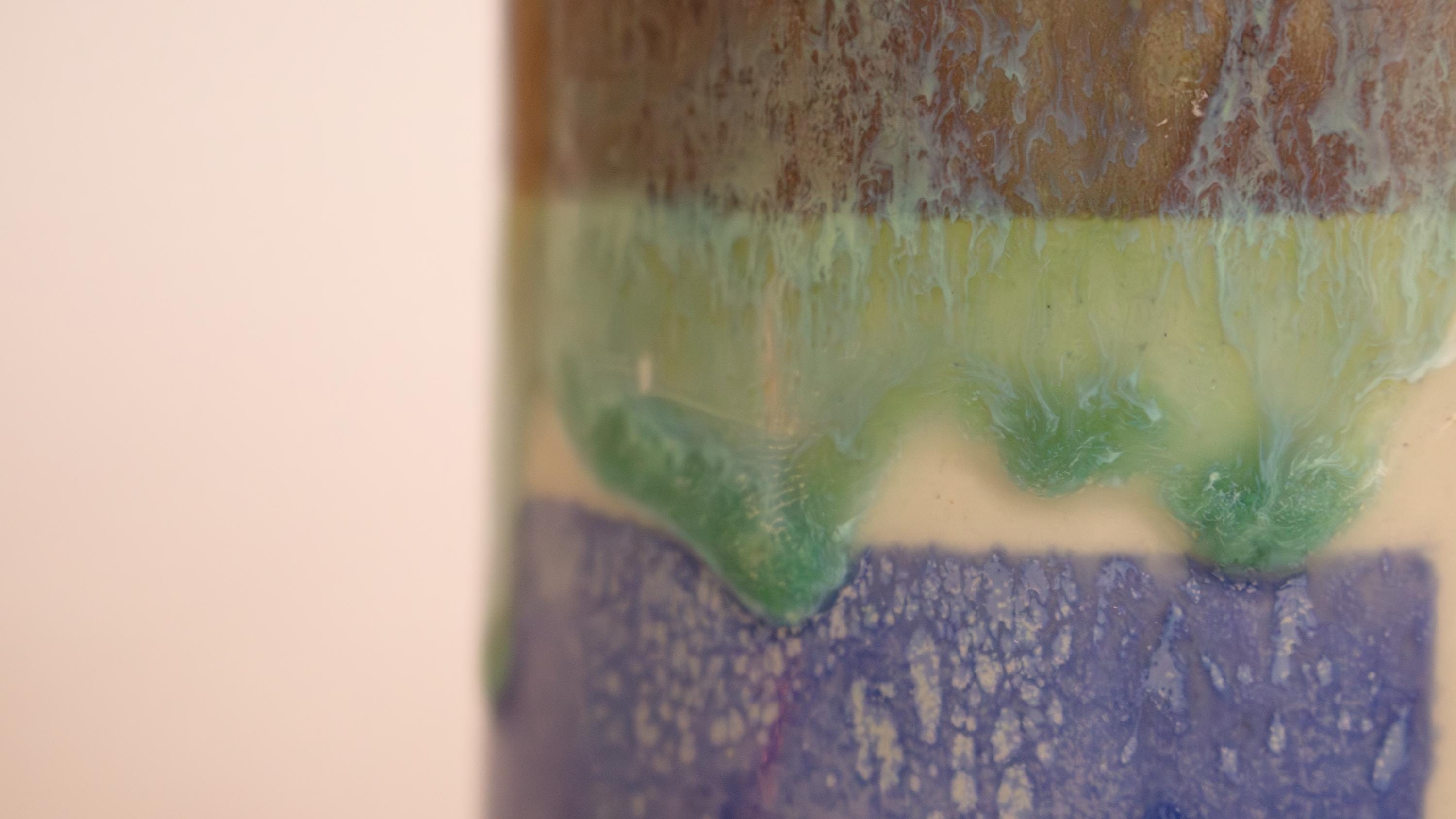 Handmade Porcelain Coffee Mug: Colourful Geometric Design, Wavy Handle