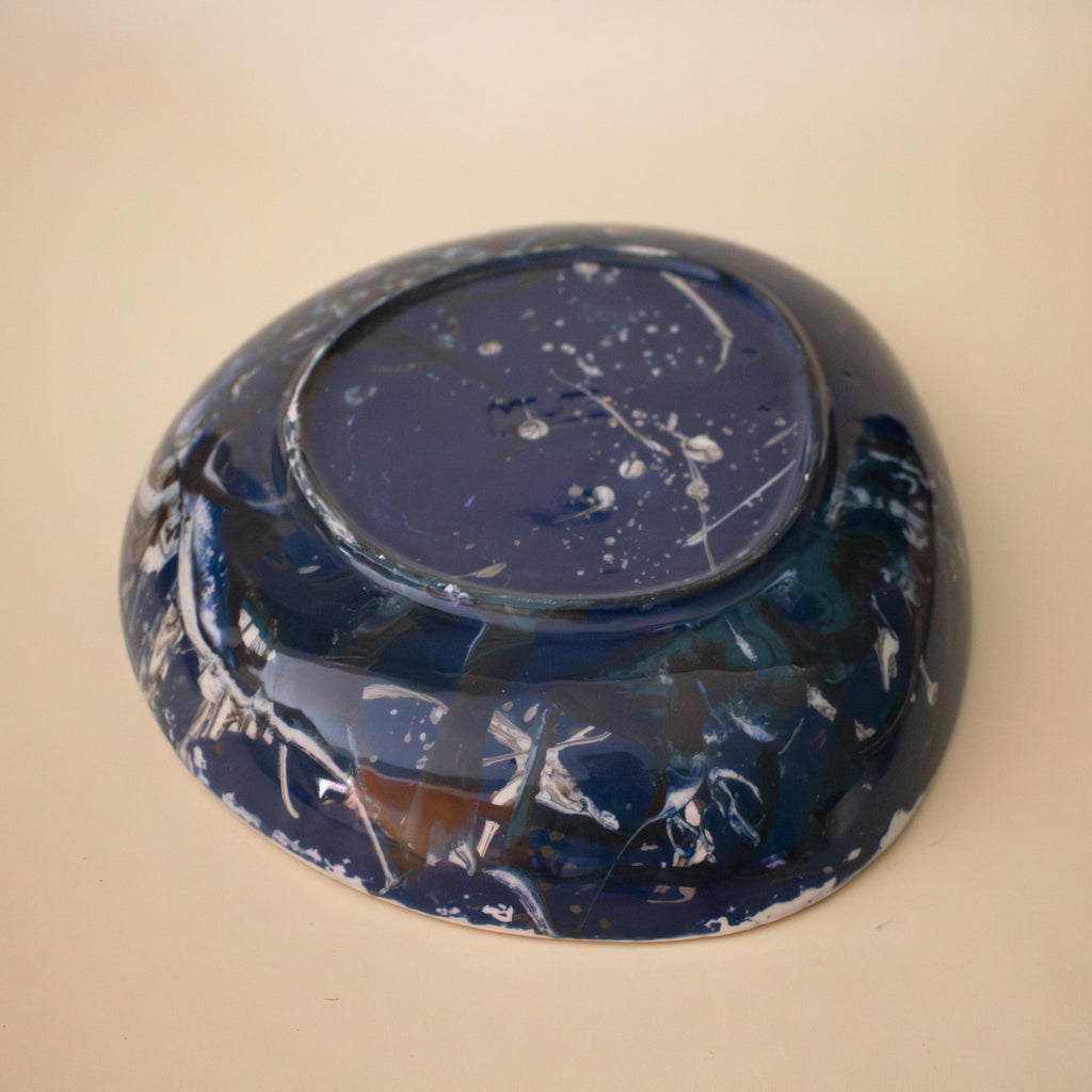 Handmade Marble Porcelain Salad Plate: Blue, Black, and White