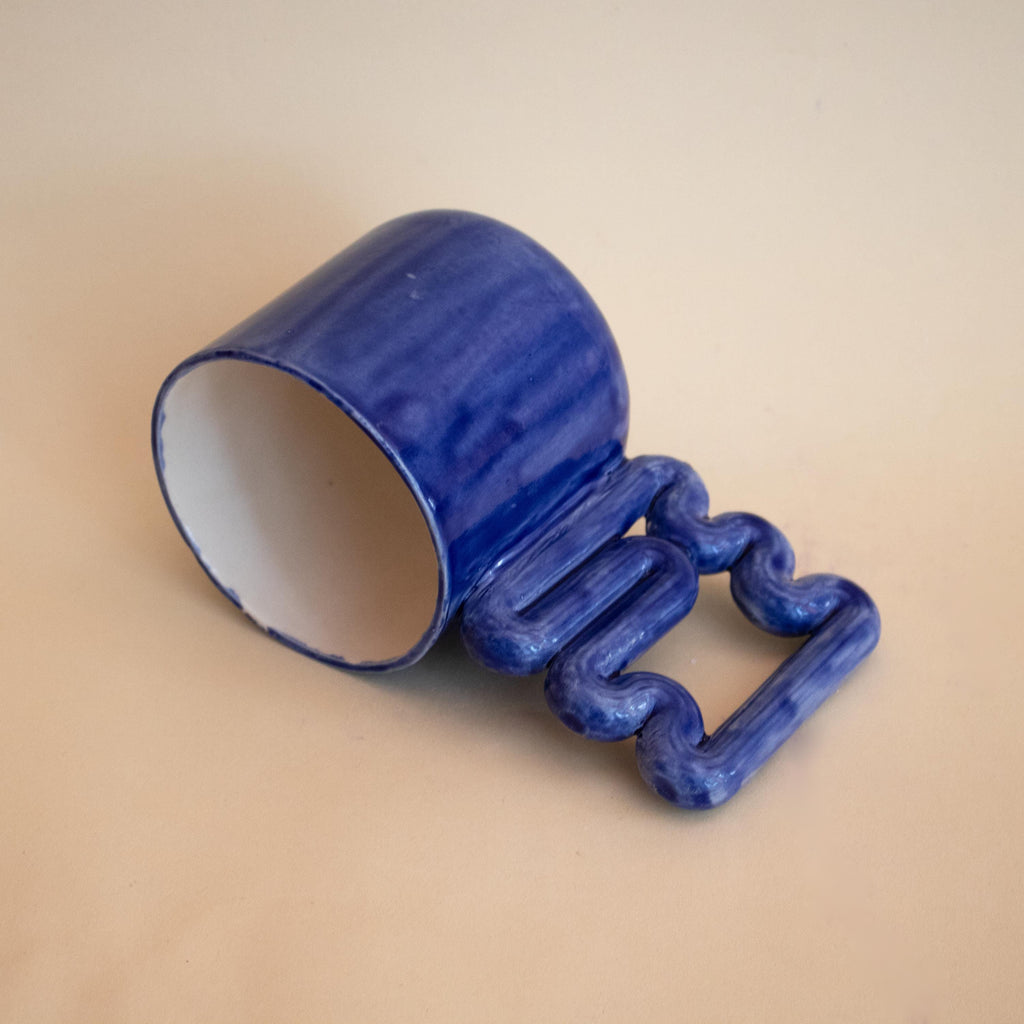 Handmade Deep Blue Ceramic Mug: Sculptural Porcelain Coffee Cup