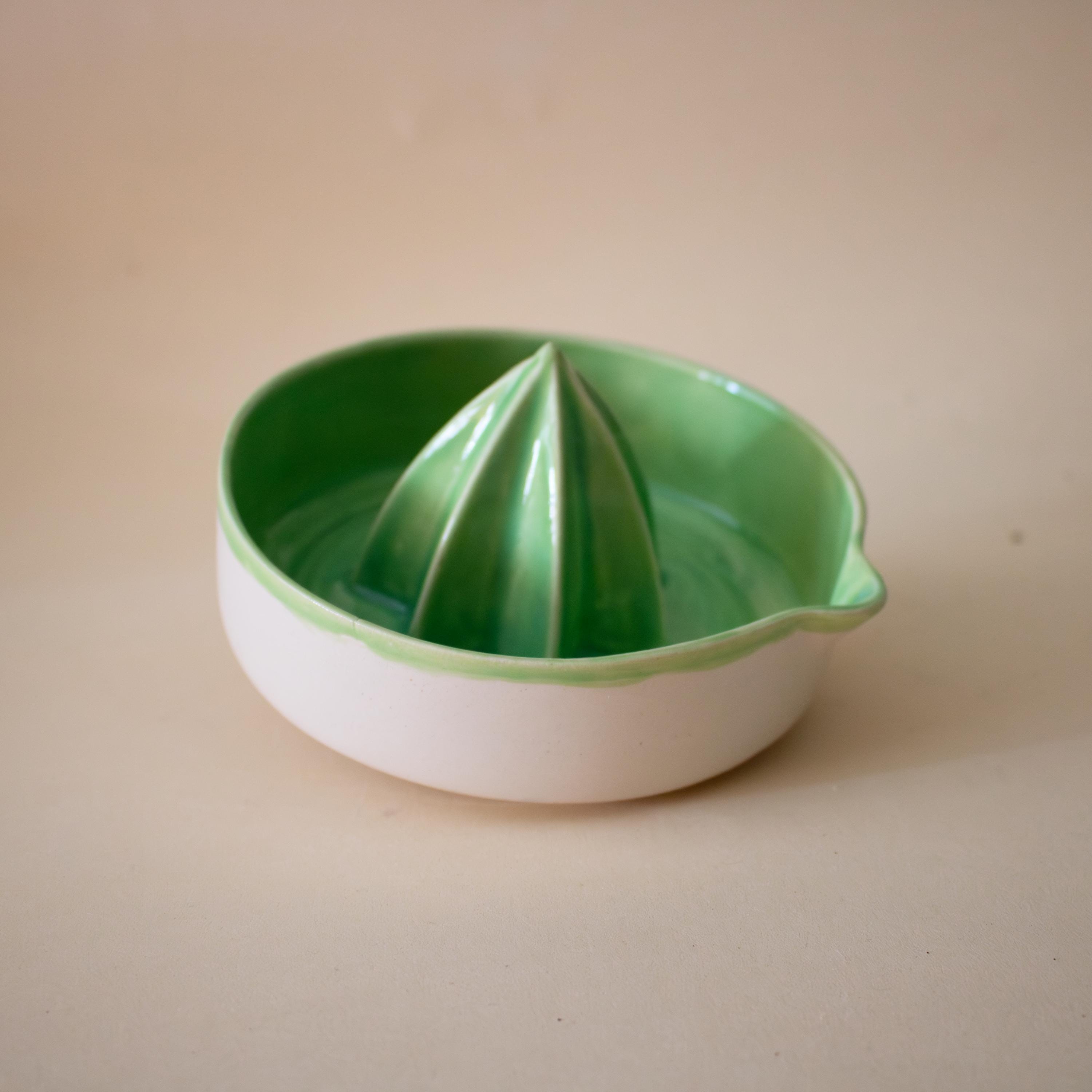Handmade Green Ceramic Lemon Squeezer: Artisan Citrus Juicer