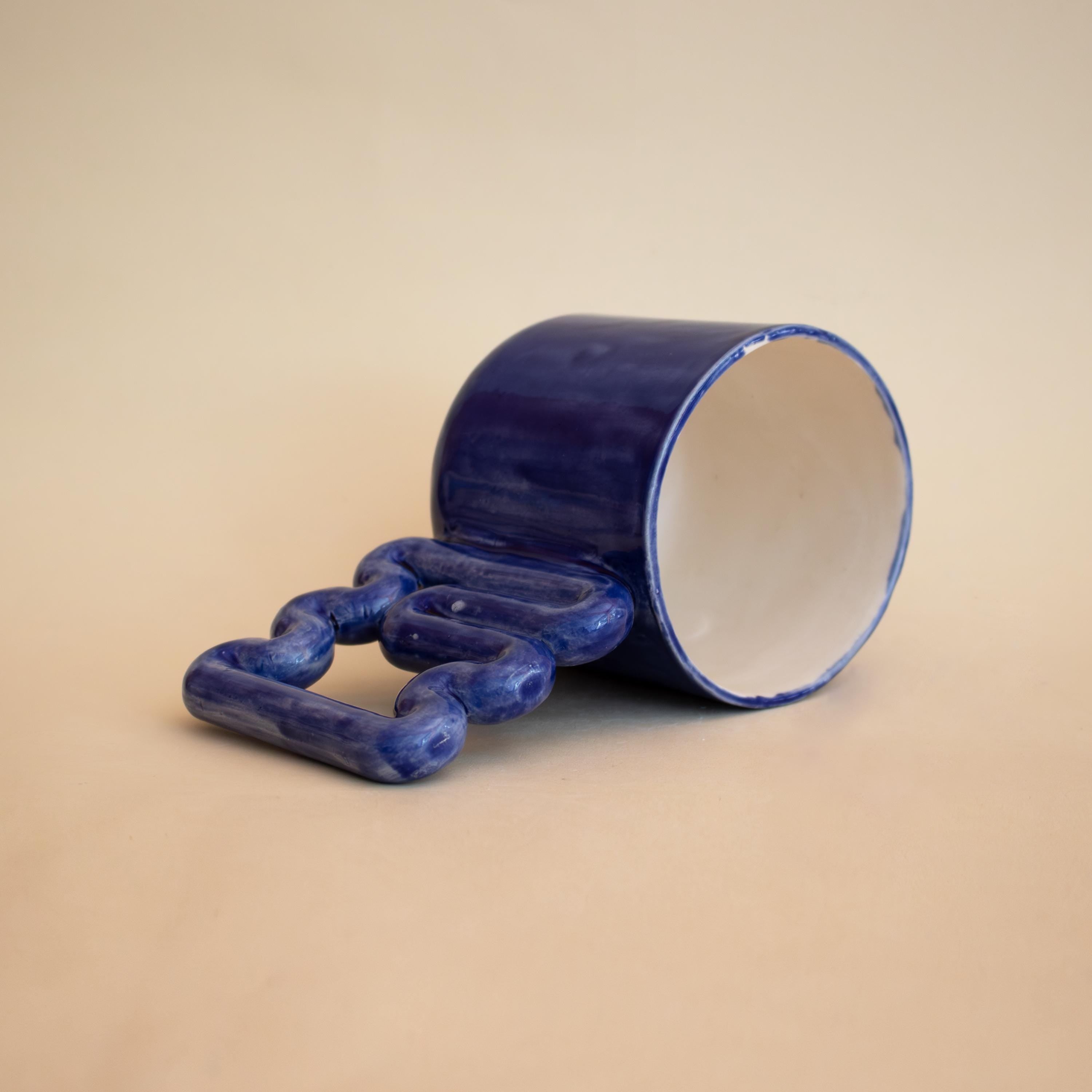 Handmade Deep Blue Ceramic Mug: Sculptural Porcelain Coffee Cup