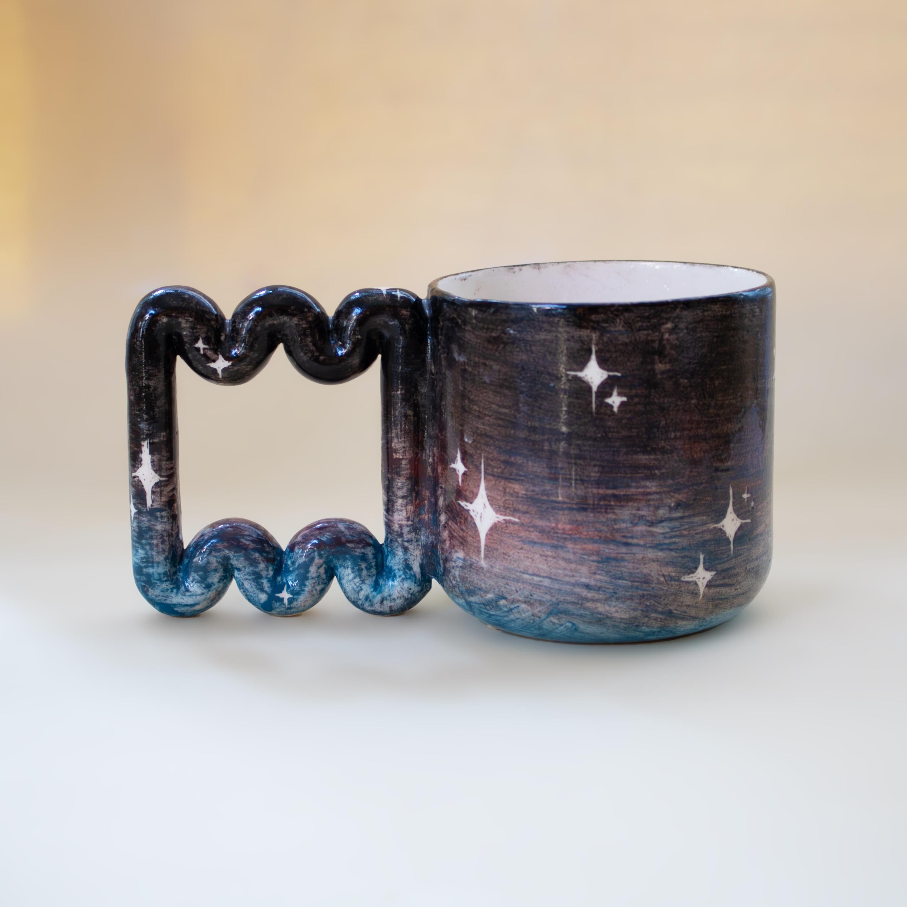 Handmade Galaxy Mug: Funky Handle Ceramic Coffee Cup