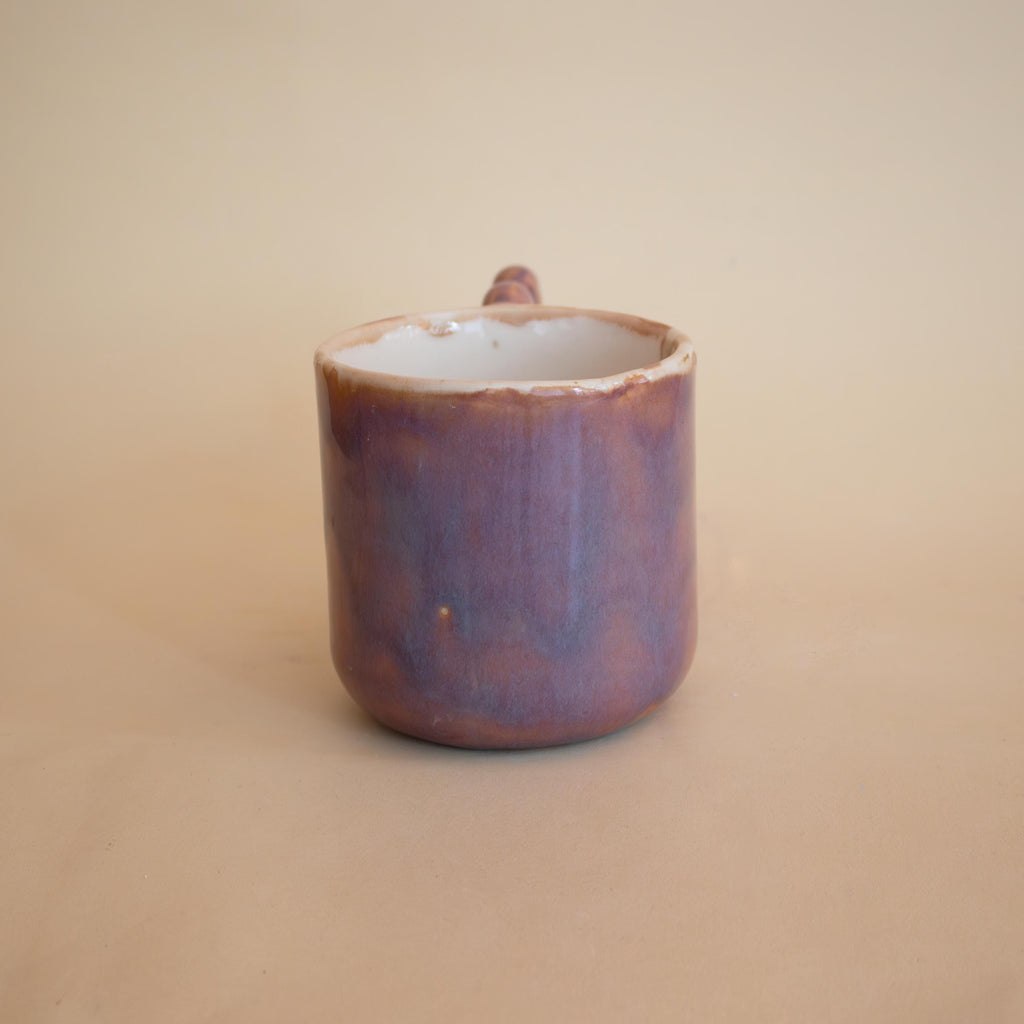 Handmade Copper Glaze Ceramic Mug: Square Zigzag Handle, Modern Design