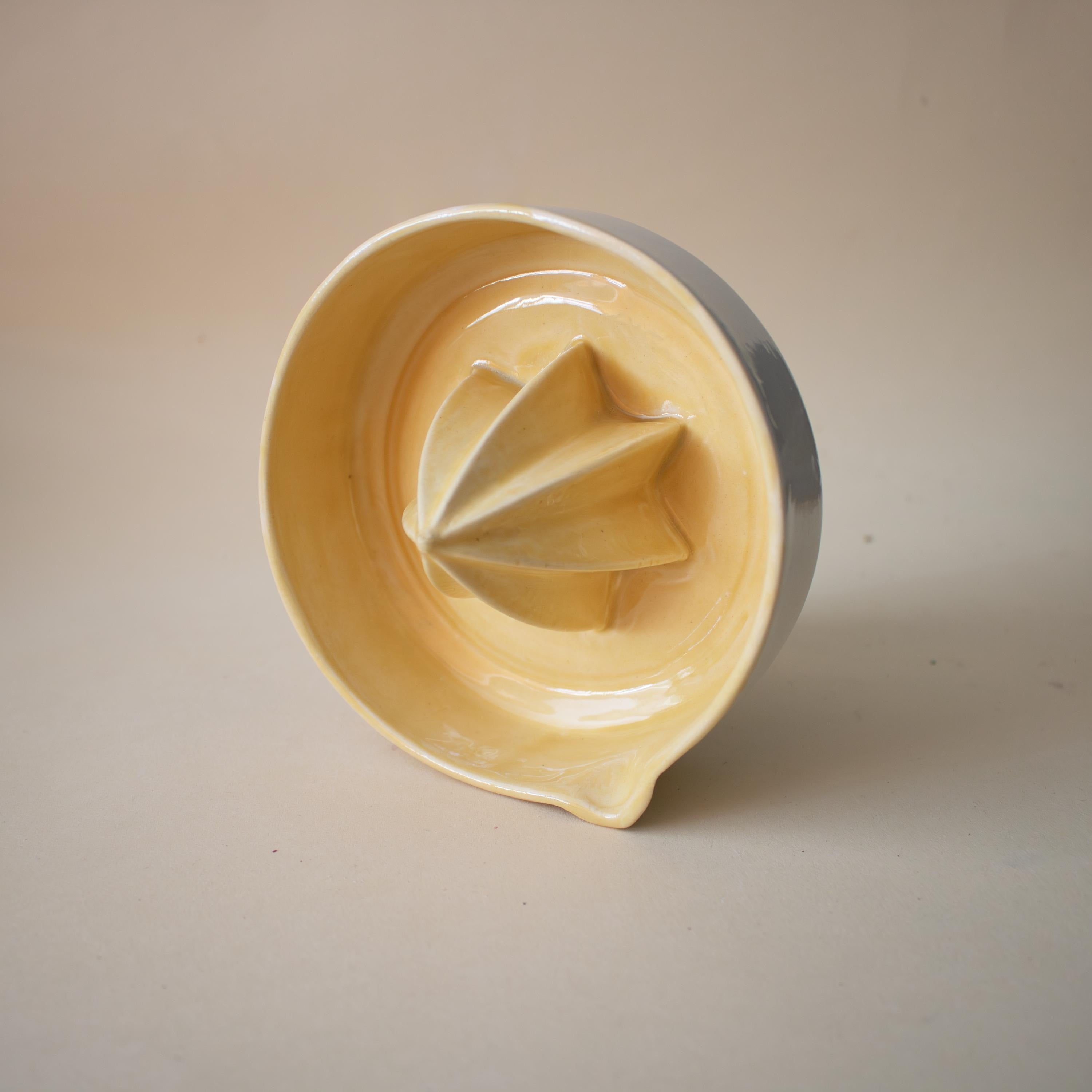Yellow porcelain lemon squeezer, handmade citrus juicer