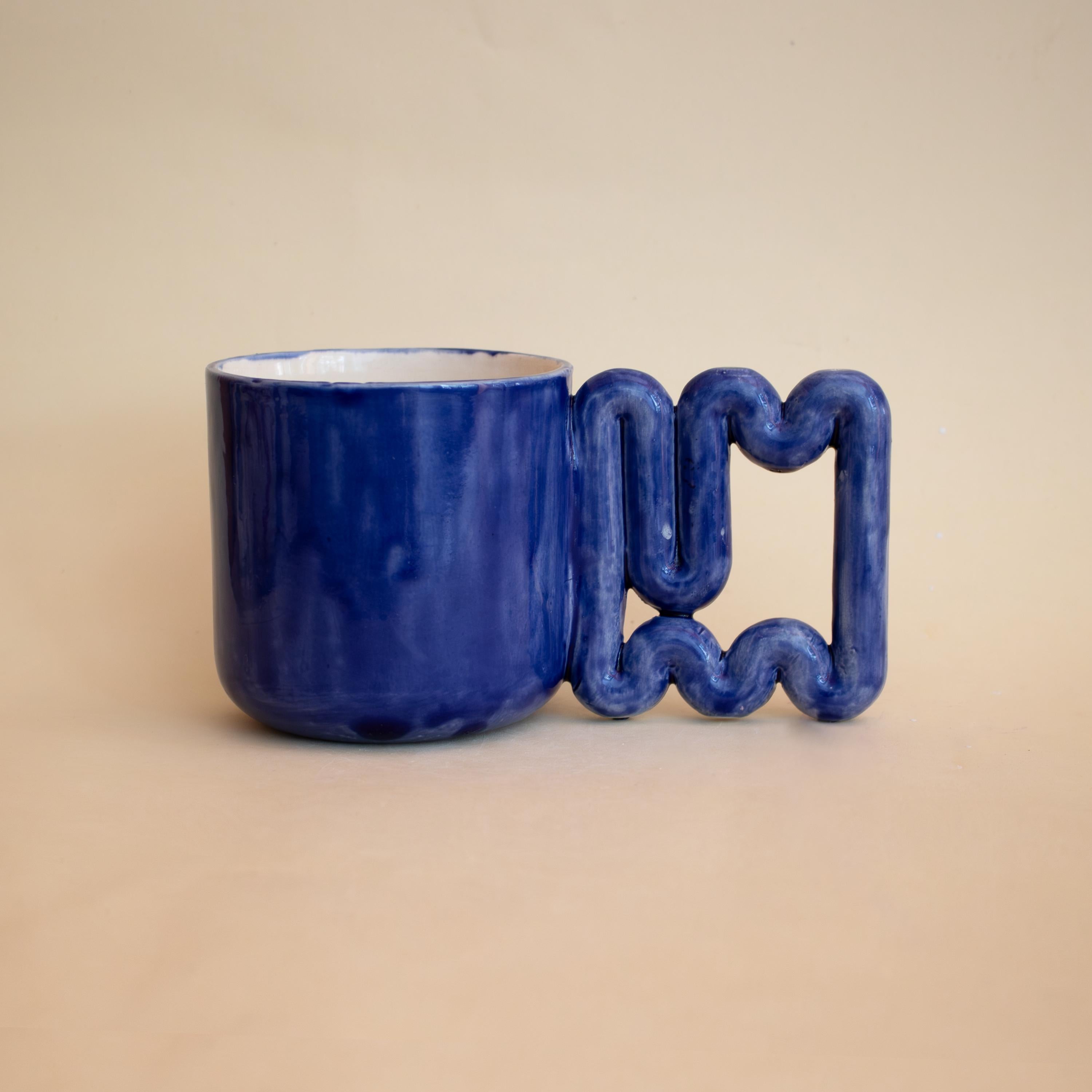 Handmade Deep Blue Ceramic Mug: Sculptural Porcelain Coffee Cup
