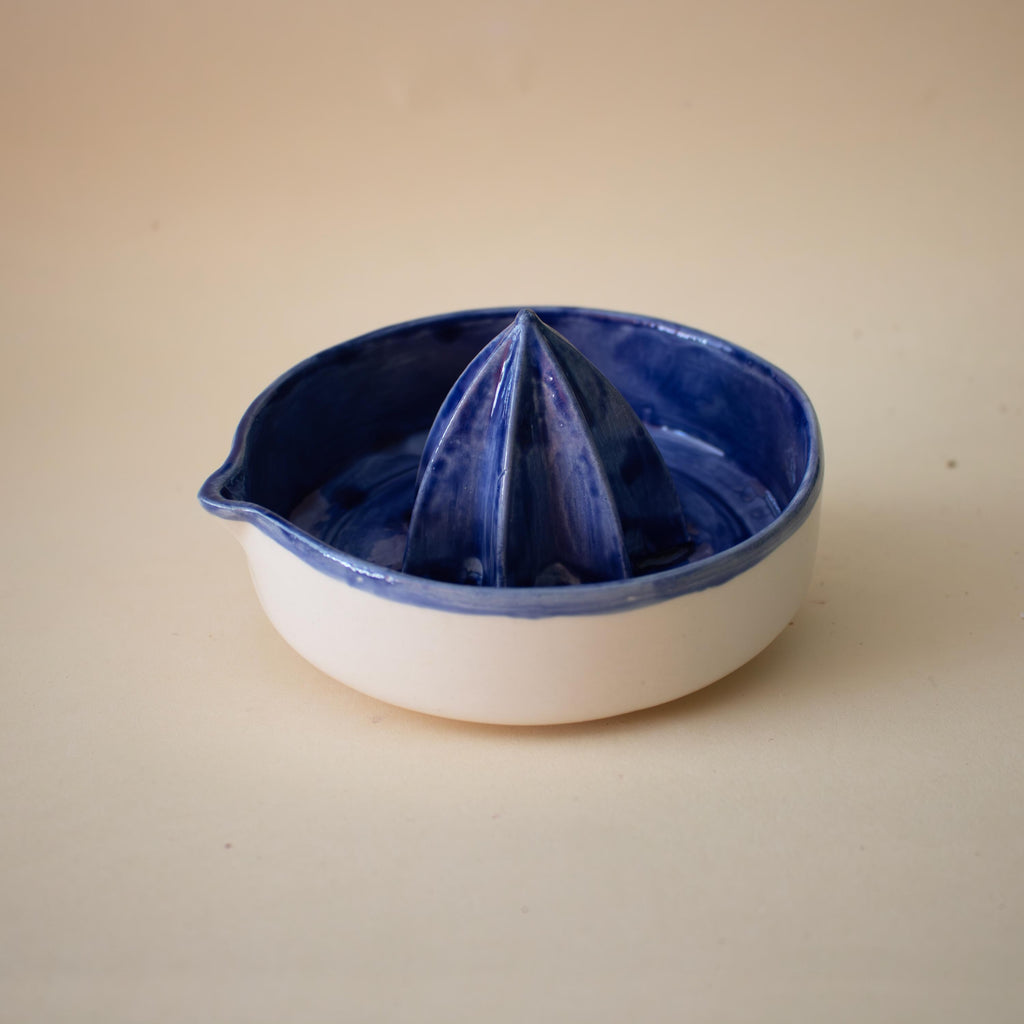 Handmade deep blue Ceramic Lemon Squeezer, Artisan Pottery Citrus Juicer