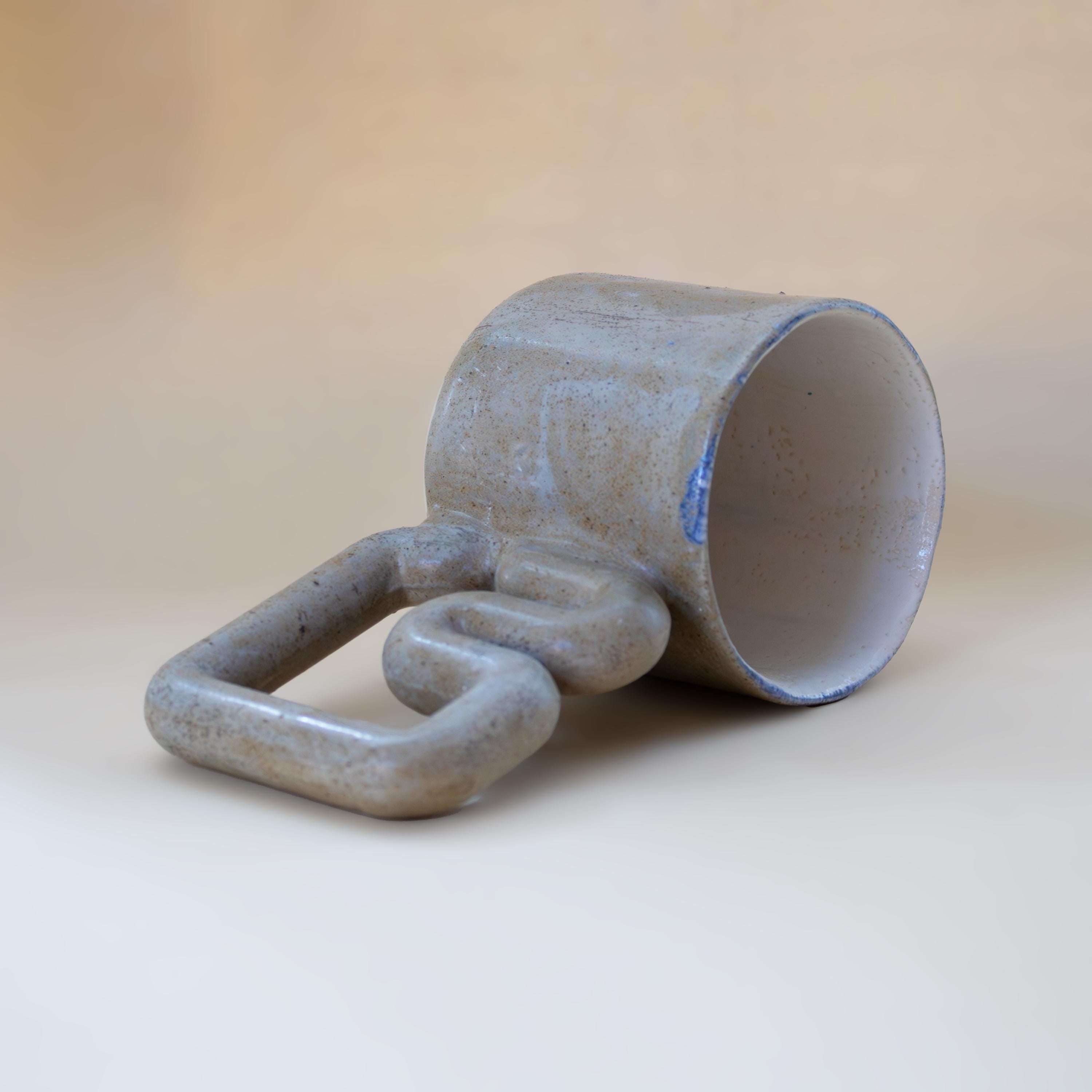 Natural stone inspired mug with funky handle, minimalist handmade porcelain cup, unique coffee gift