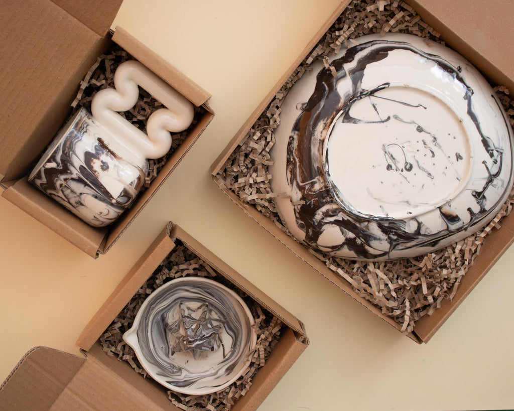 black and white Marble Porcelain Salad Plate - Artisanal Dinnerware for a Stylish Table Setting