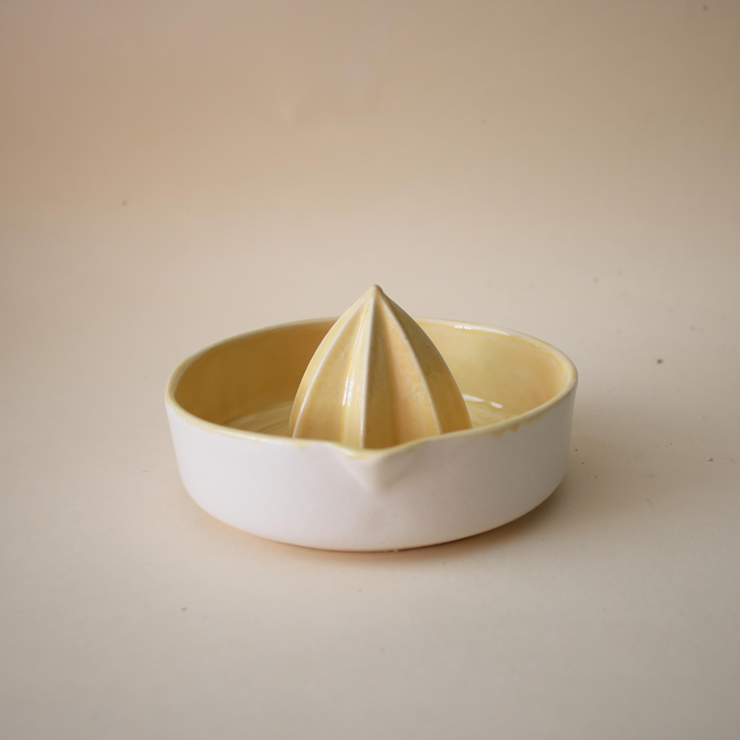 Yellow porcelain lemon squeezer, handmade citrus juicer