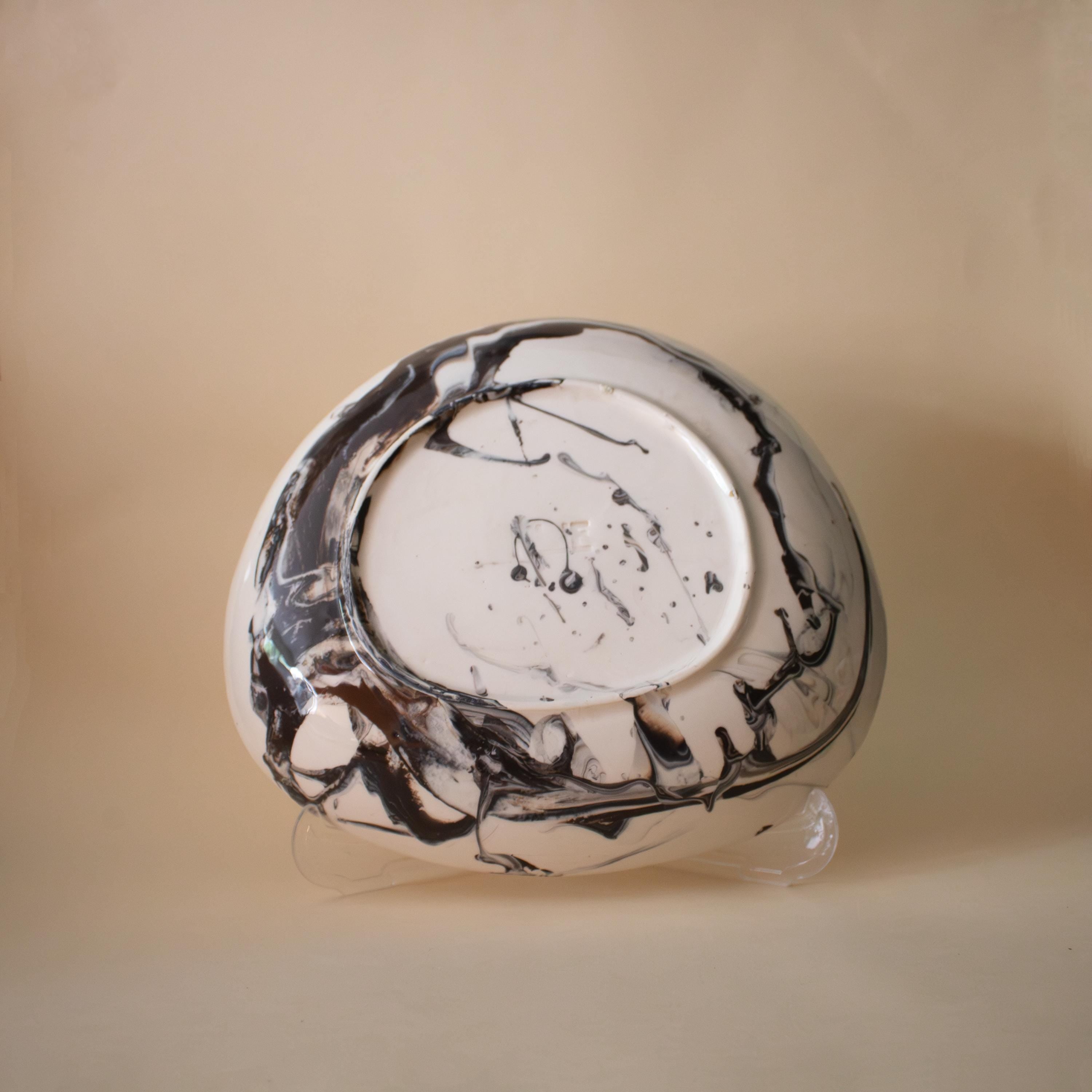 black and white Marble Porcelain Salad Plate - Artisanal Dinnerware for a Stylish Table Setting