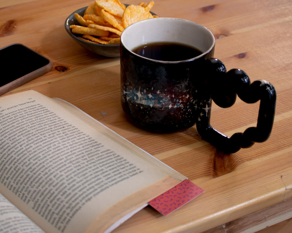 Handmade Celestial Porcelain Mug: Galaxy Design, Funky Handle