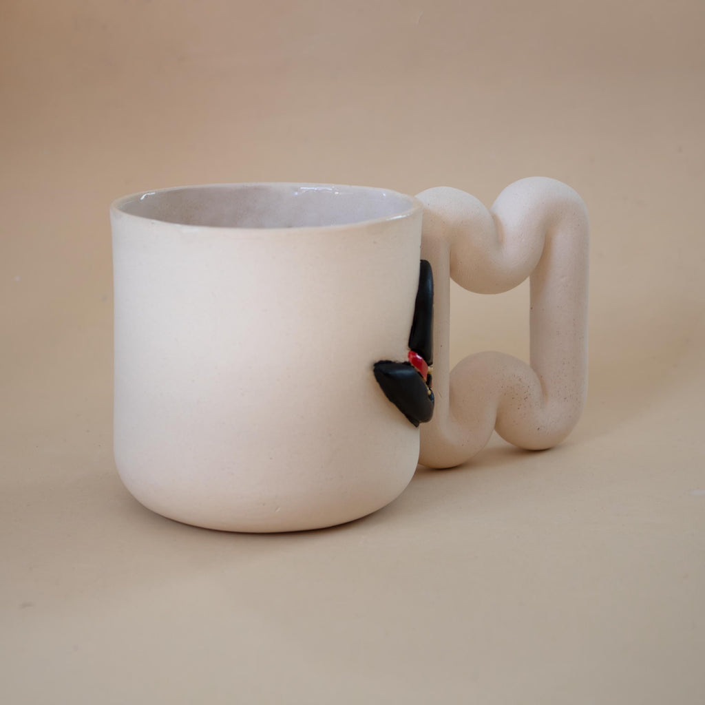 Spooky witch mug with funky handle: handmade porcelain Halloween cup