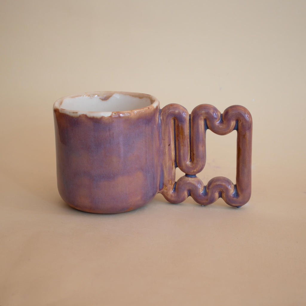 Handmade Copper Glaze Ceramic Mug: Square Zigzag Handle, Modern Design
