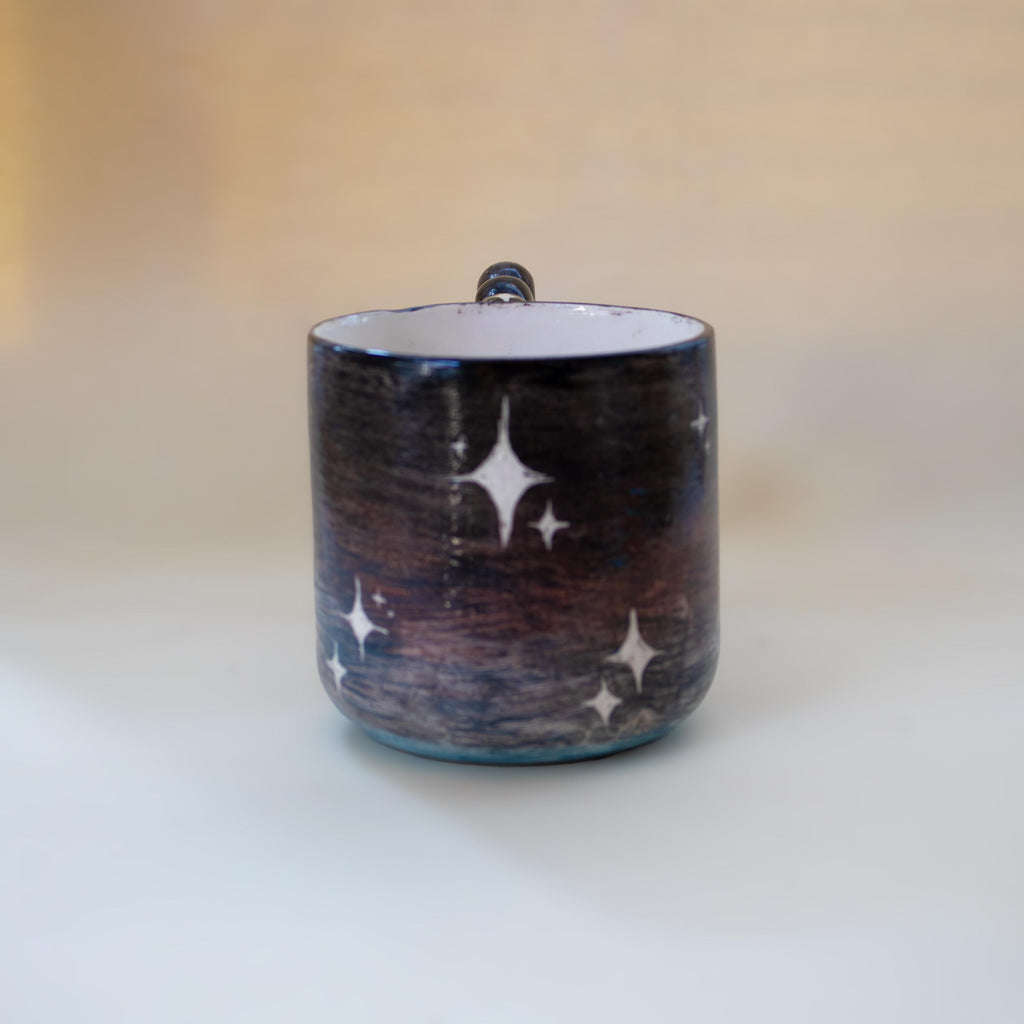 Handmade Galaxy Mug: Funky Handle Ceramic Coffee Cup