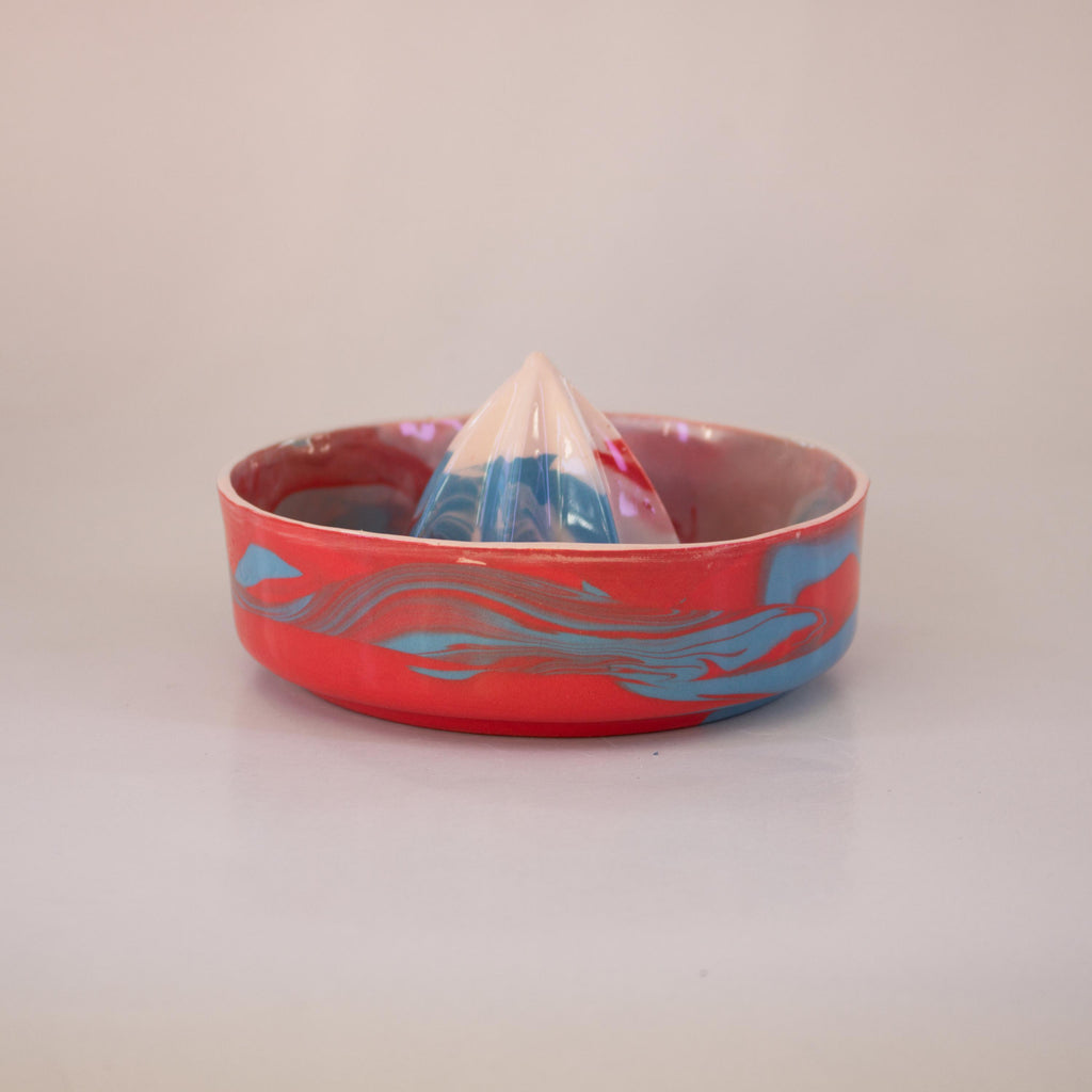 Red and blue porcelain lemon squeezer, handmade citrus juicer