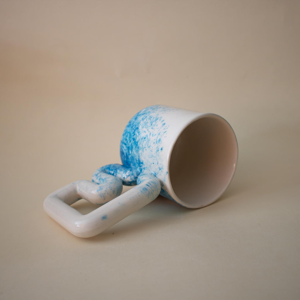 Handmade Mountain Ceramic Mug: Wavy Handle Porcelain Coffee Cup