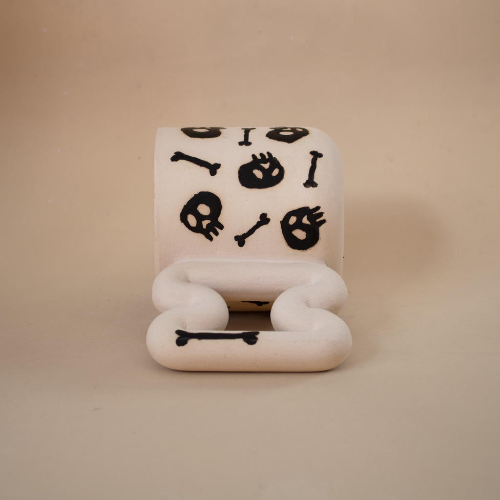 Handmade Porcelain skull Mug: Spooky Black Coffee Cup with Funky Handle