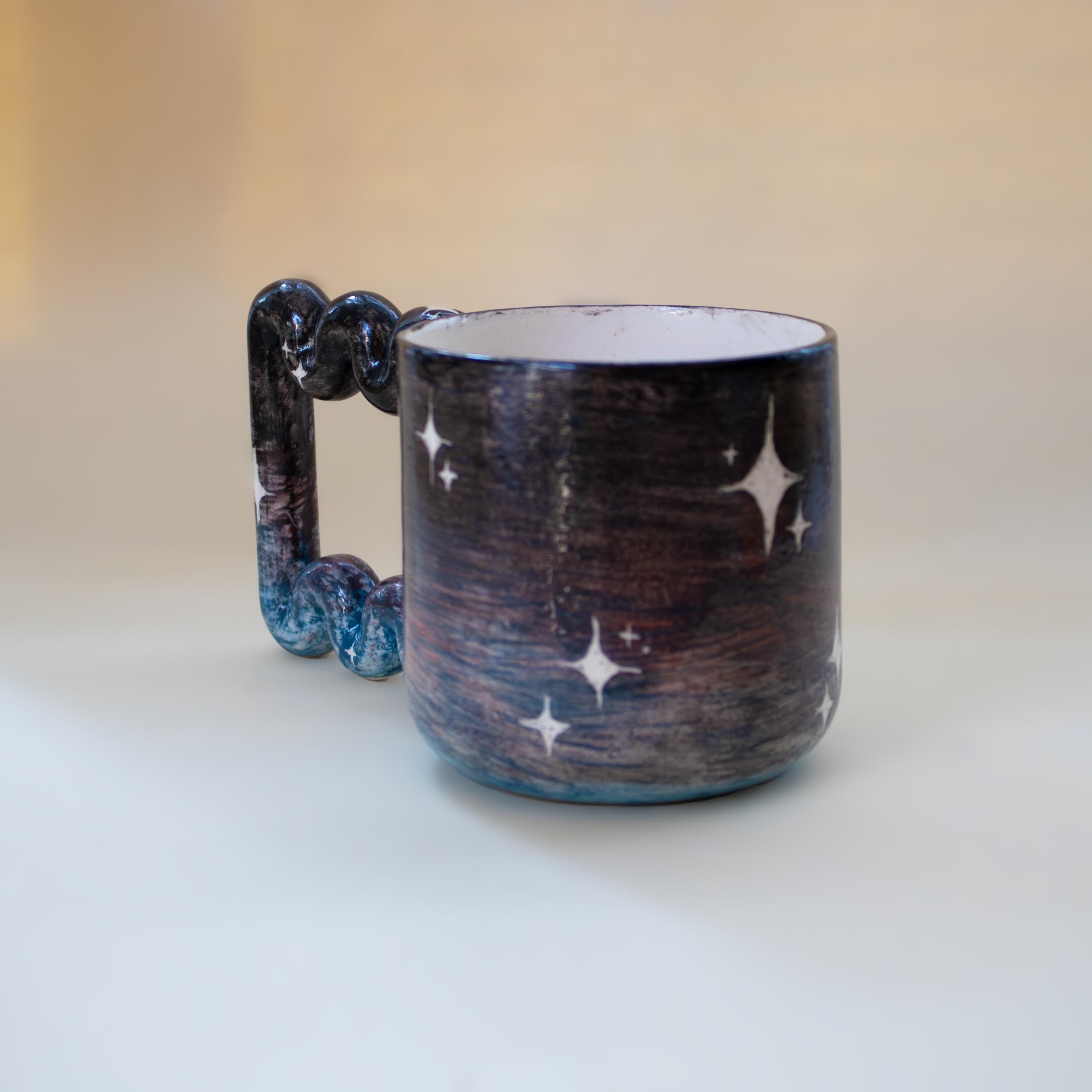 Handmade Galaxy Mug: Funky Handle Ceramic Coffee Cup